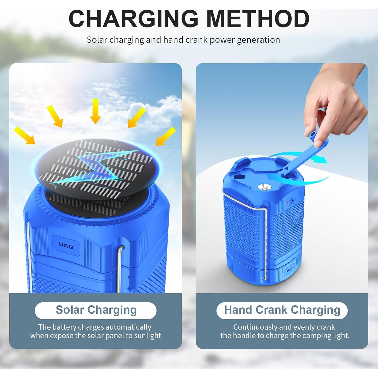 Linterna de Camping LED Solar Manivela 5000mAh Azul