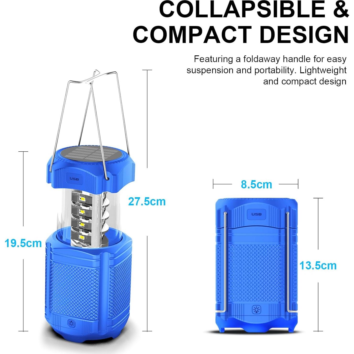 Linterna de Camping LED Solar Manivela 5000mAh Azul