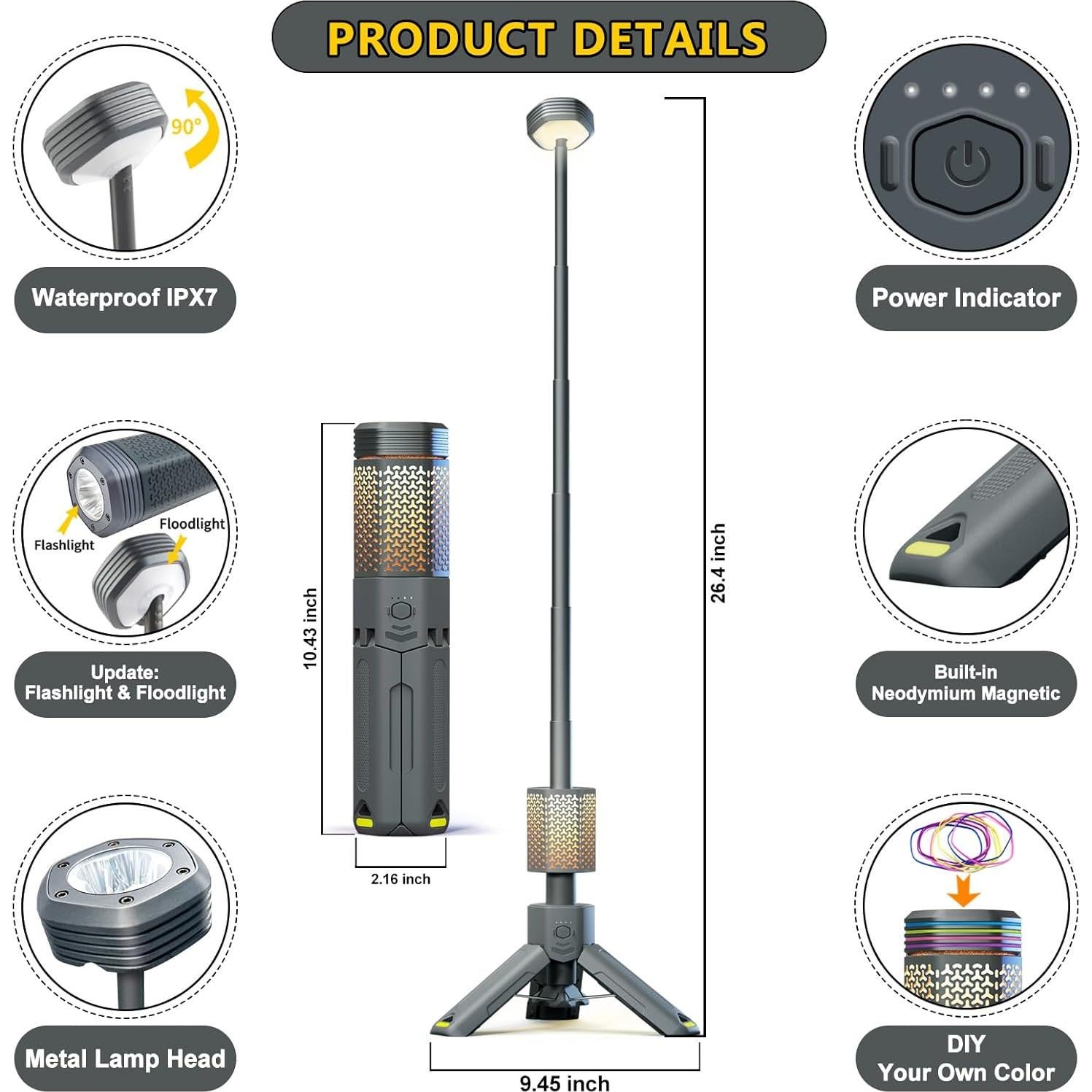 Linterna Telescópica Plegable Siibbea VP-CL 10500mAh Gris