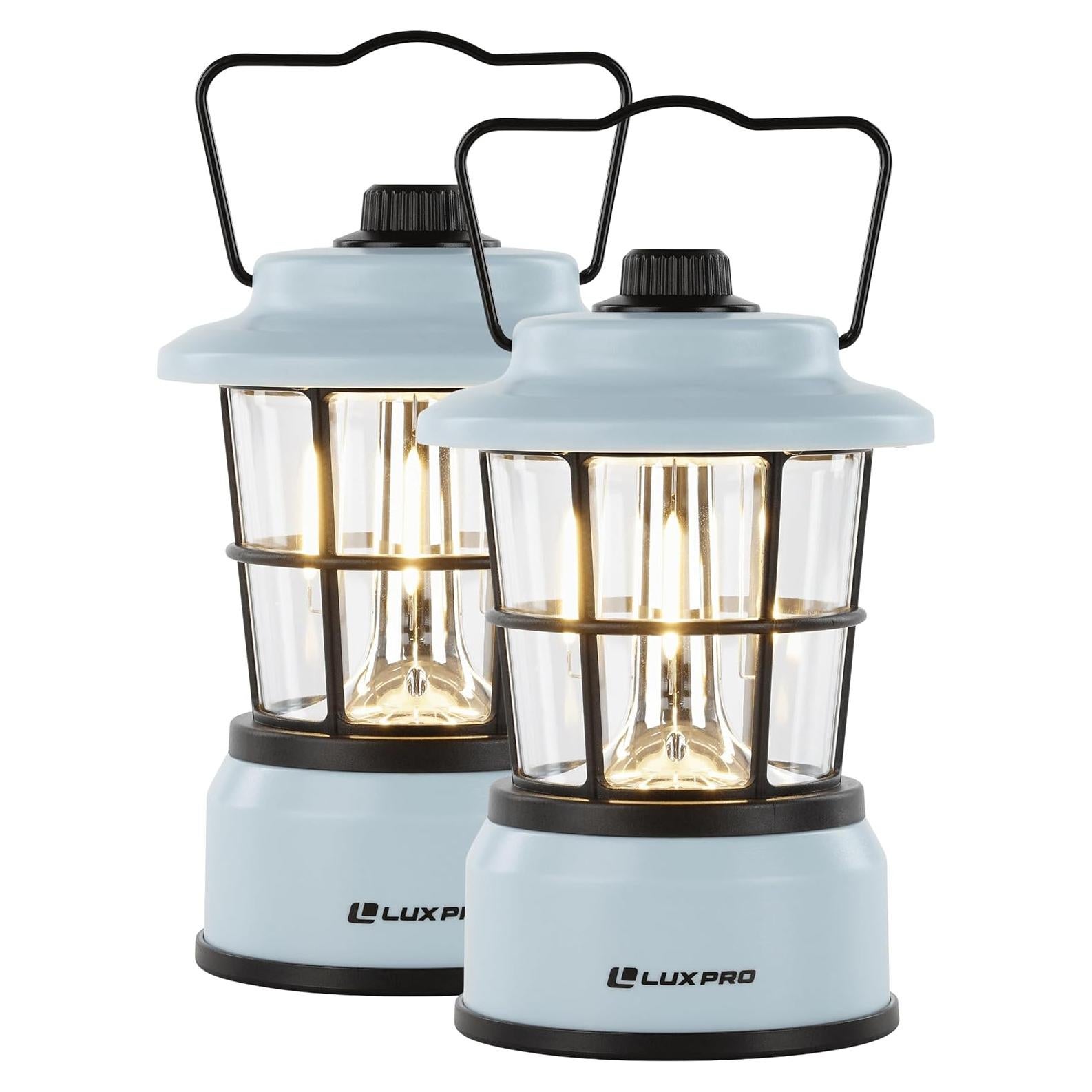 LUXPRO Retro LED Lantern - Battery-Powered Emergency Lantern - Water Resistant - Bright LED Lamp for Indoor & Outdoor Use - Use for Tents, Hiking or Hurricane Prep - 2 Pack, Blue