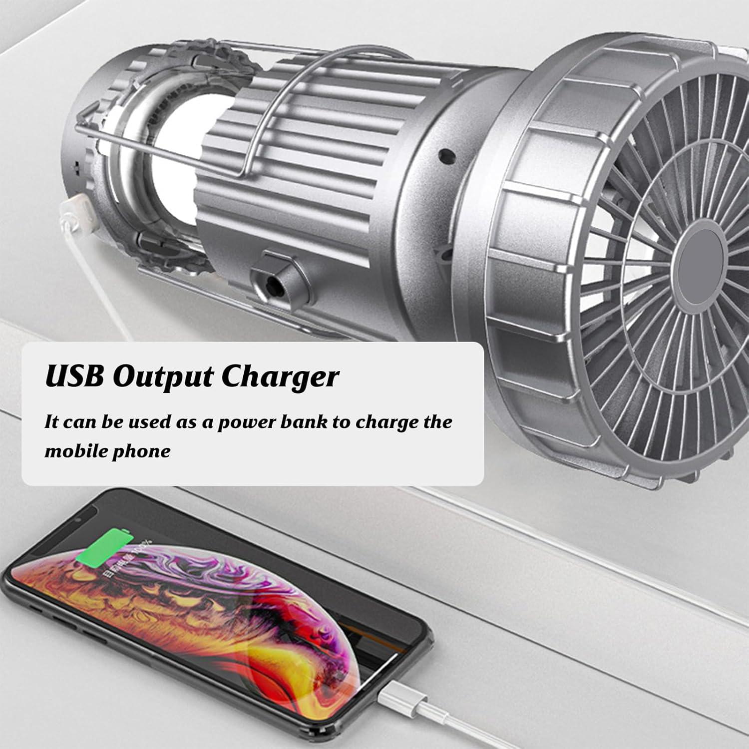 Linterna Solar JINWEN con Ventilador 2 en 1, 330g, 3 Fuentes