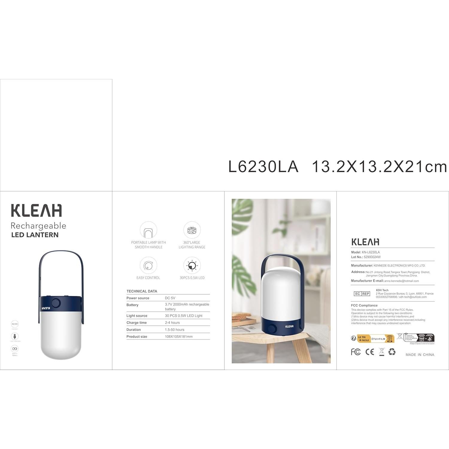 Lámpara de Mesa Inalámbrica KLEAH LED 50hrs Azul