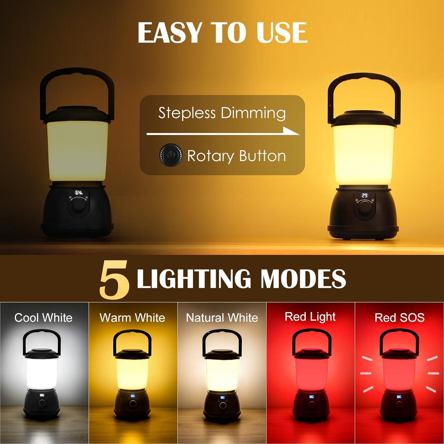 Linterna de Camping LED Recargable SAMUUN 5200mAh IPX5 5 Modos