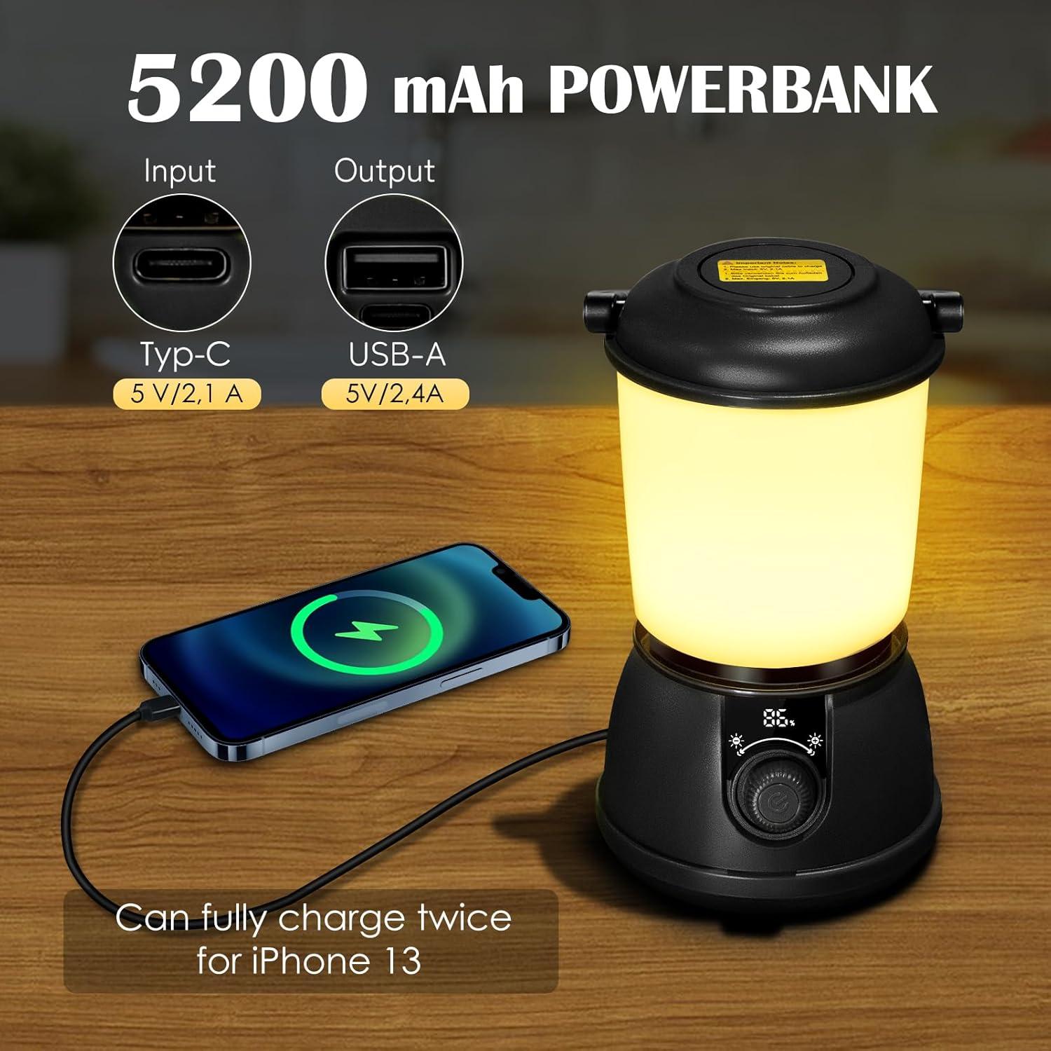 Linterna de Camping LED Recargable SAMUUN 5200mAh IPX5 5 Modos