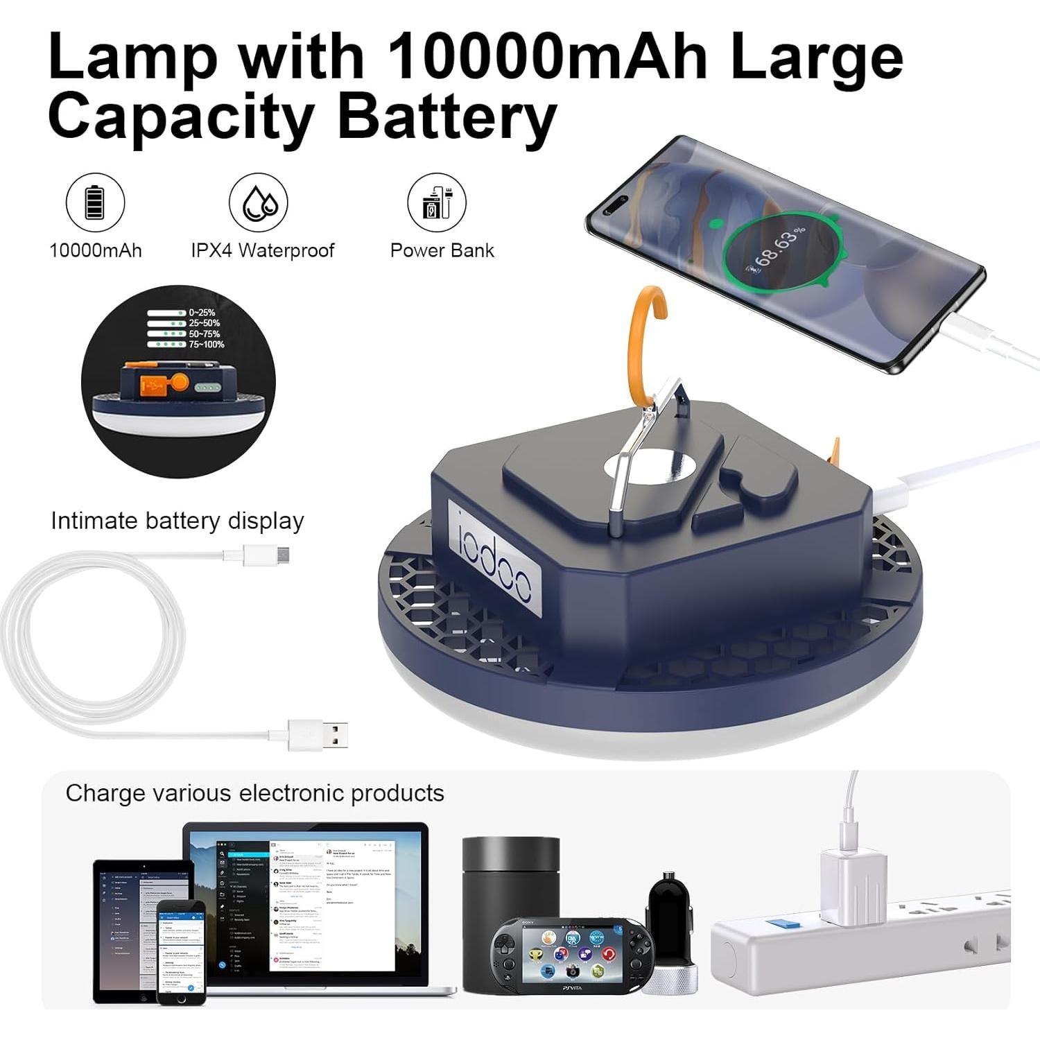 Linterna LED Recargable 10000mAh 3000LM Iodoo para Camping