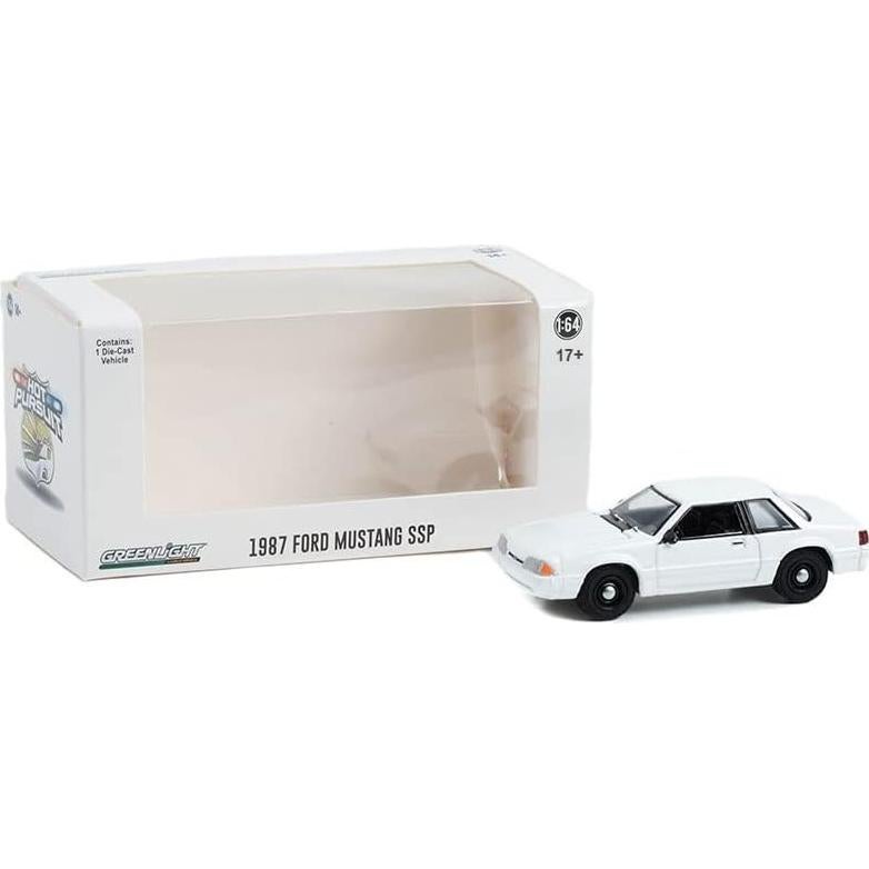 Greenlight 43008-N Hot Pursuit - 1987-93 Fox Body Mustang SSP Police - White (Hobby Exclusive) 1/64 Scale