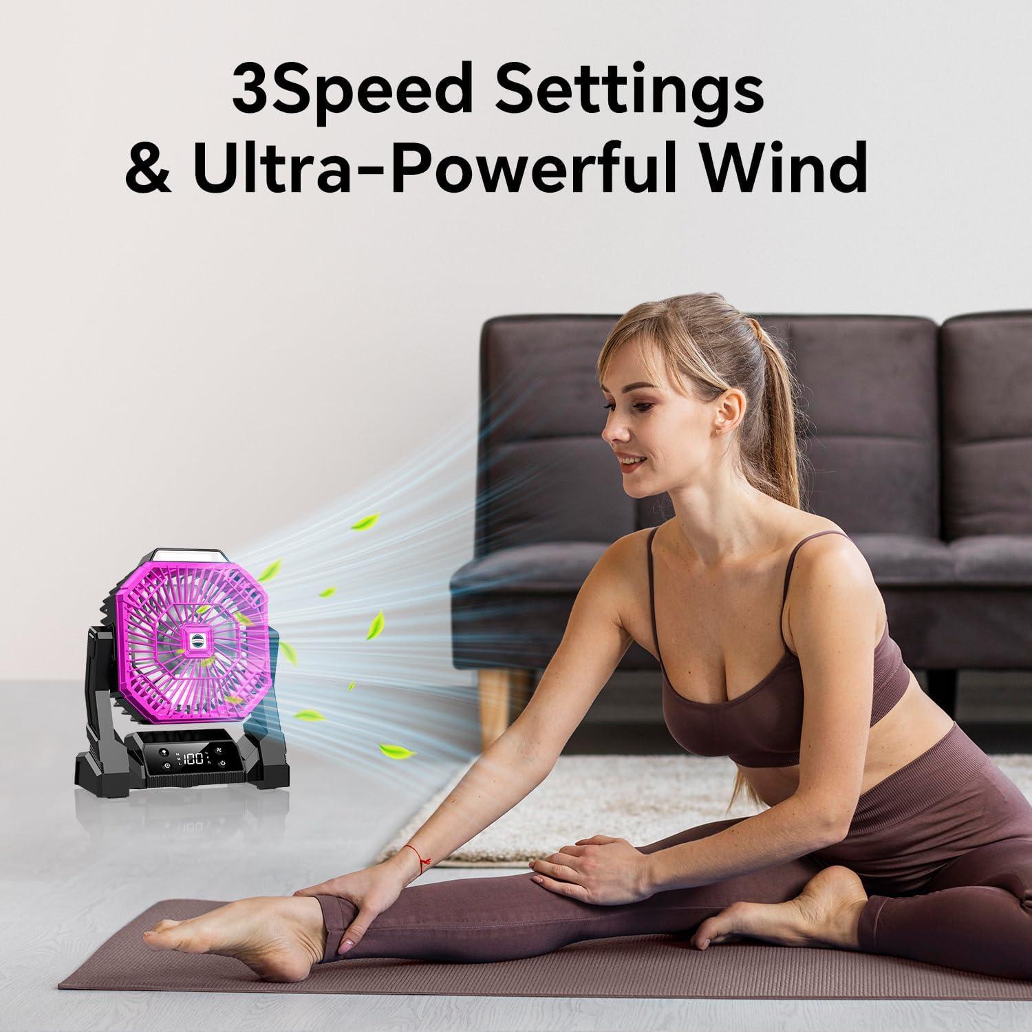 Ventilador de Camping Hiketrax Rosa 30000mAh con Linterna LED