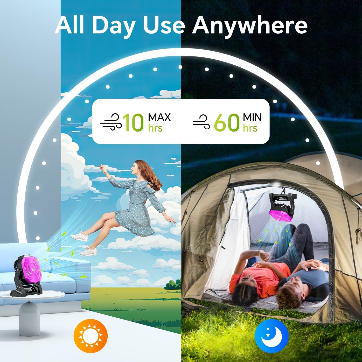 Ventilador de Camping Hiketrax Rosa 30000mAh con Linterna LED