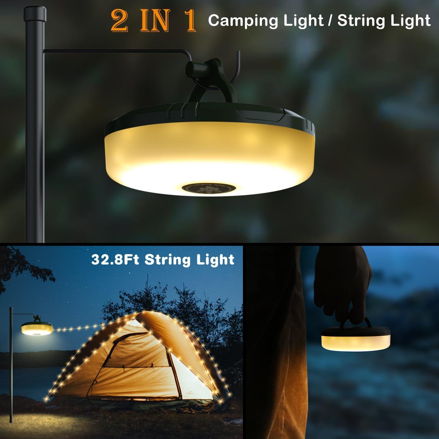 Luces de Cuerda para Camping Siloon 10m, Recargables USB, Impermeables