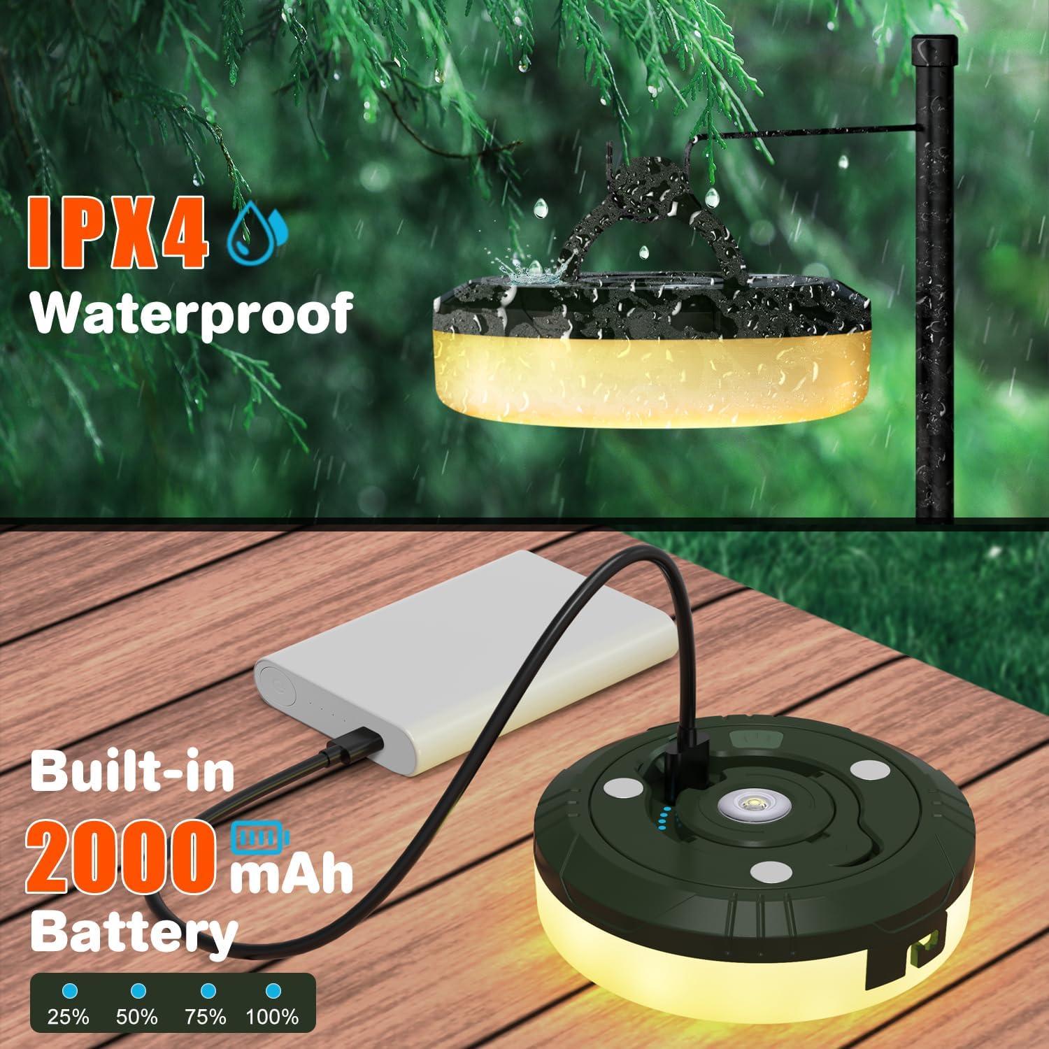 Luces de Cuerda para Camping Siloon 10m, Recargables USB, Impermeables