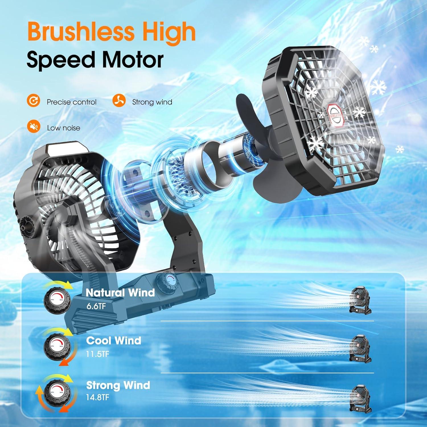 10800mAh Solar Powered Fan, 7W Solar Camping Fans & Led Lantern, 8-inch Rechargeable Fan with Solar Panel, Battery Operated Powered Outdoor Tent Fans for Camping Essentials Accessories