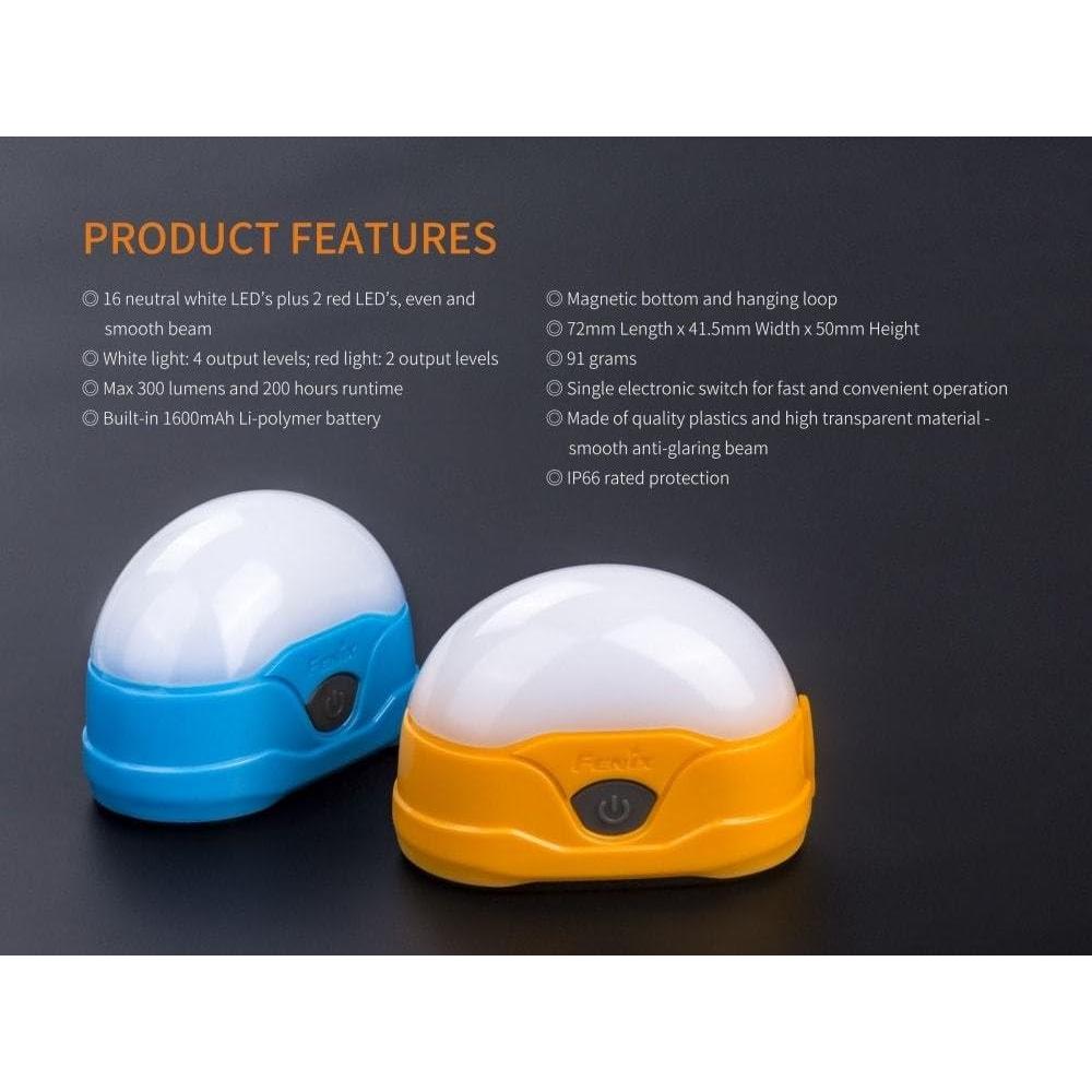 Linterna de Camping Fenix CL20R Recargable 300 Lúmenes Naranja