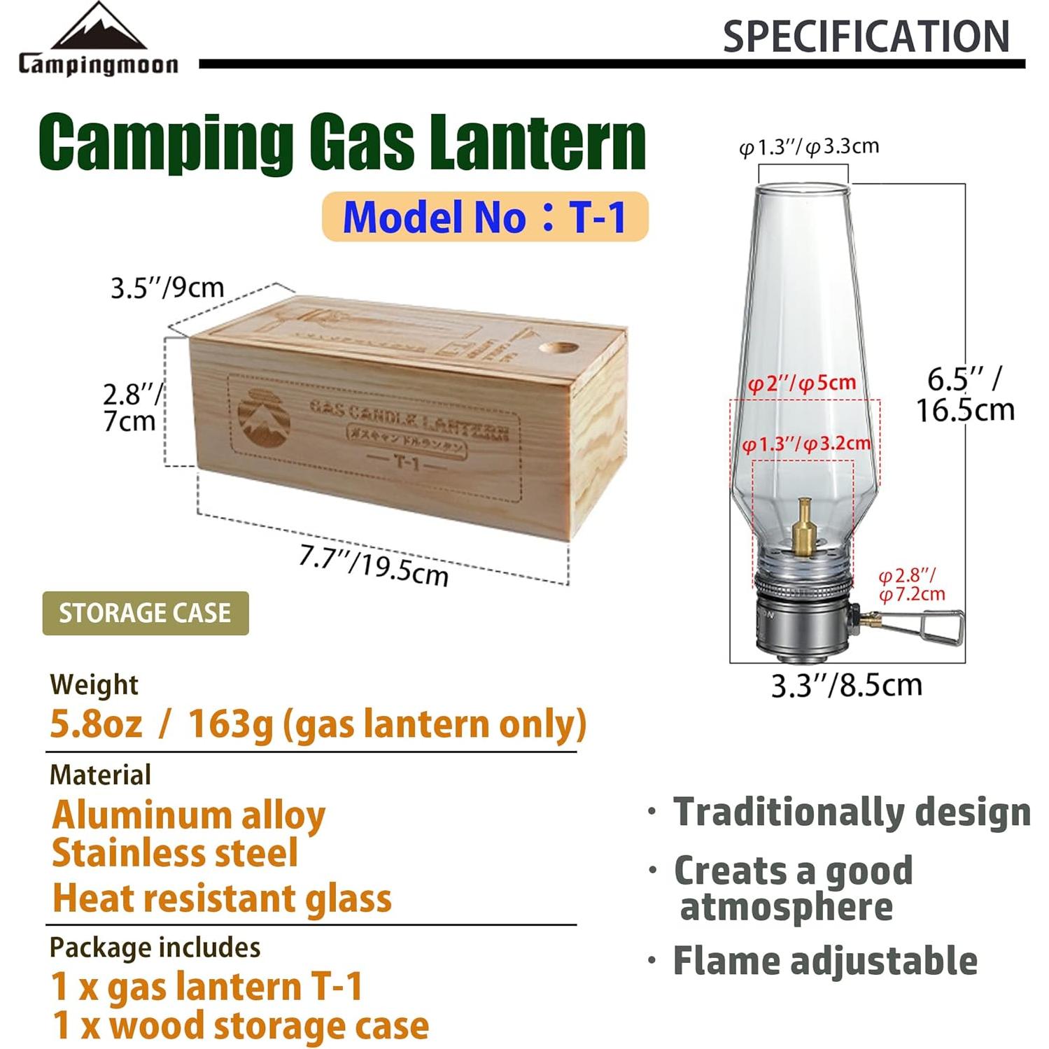 Linterna de Gas CAMPINGMOON T-1 para Camping con Estuche