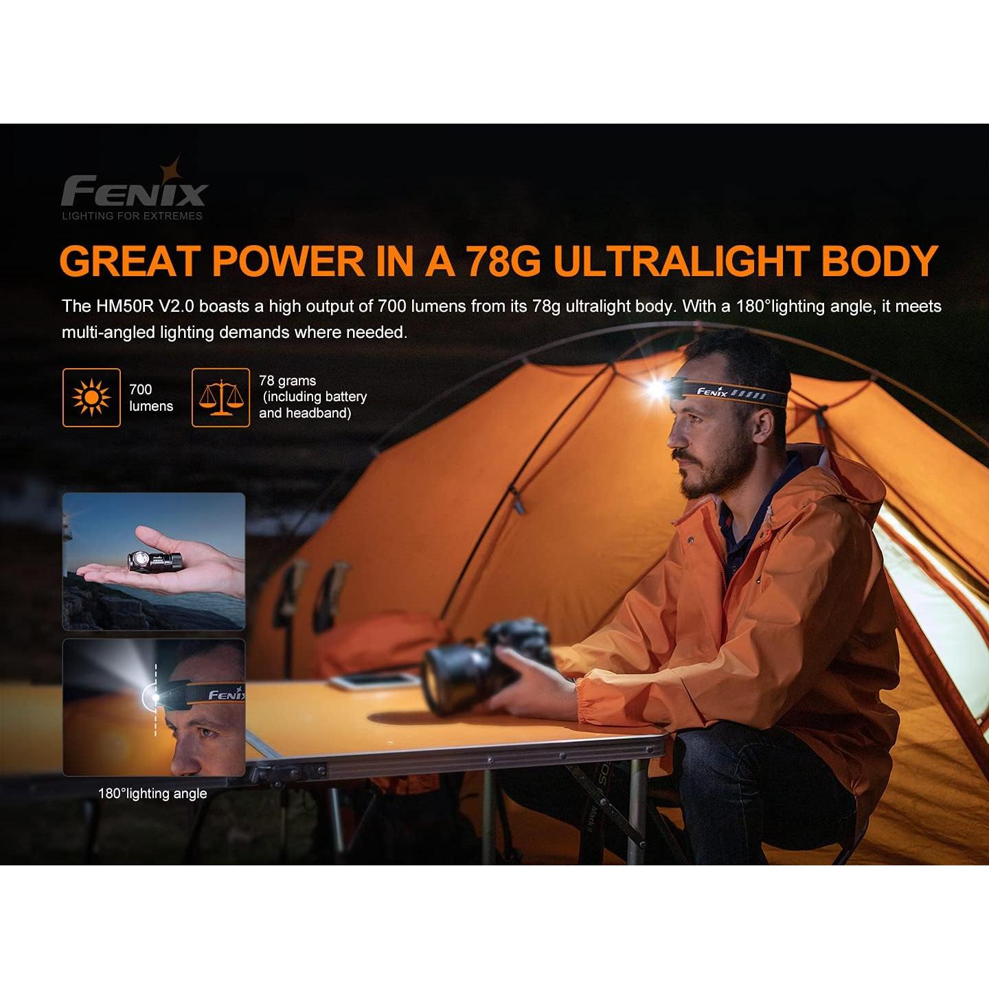 Linterna Frontal Fenix HM50R v2.0 700 Lúmenes Recargable USB-C