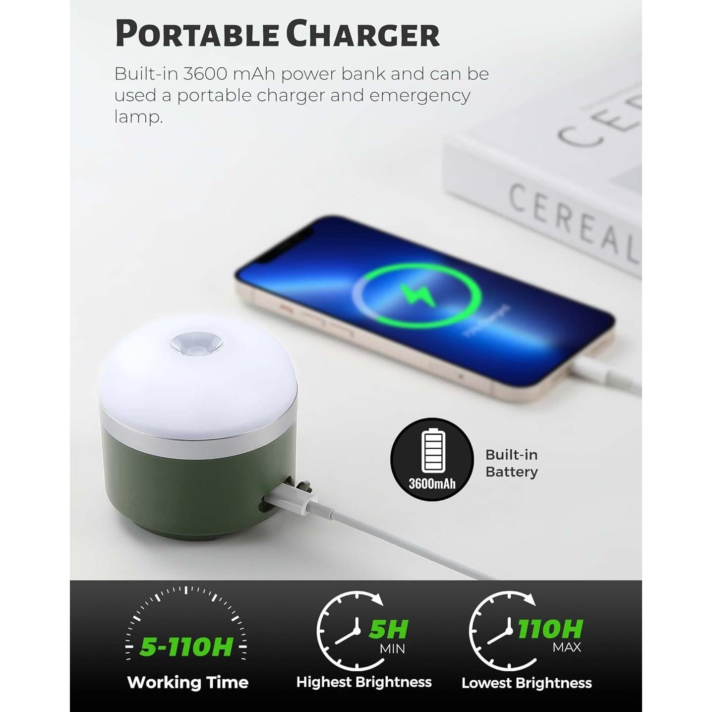 Linterna de Camping Recargable Wildley 600LM IP65 Verde