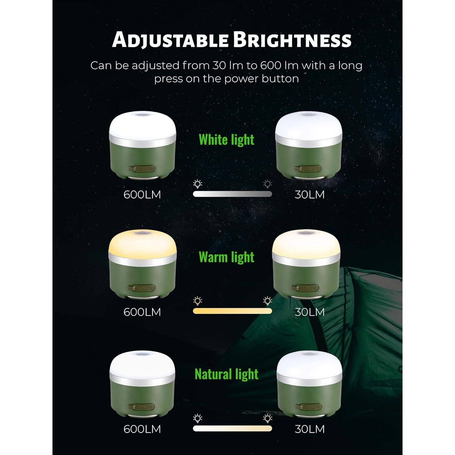 Linterna de Camping Recargable Wildley 600LM IP65 Verde