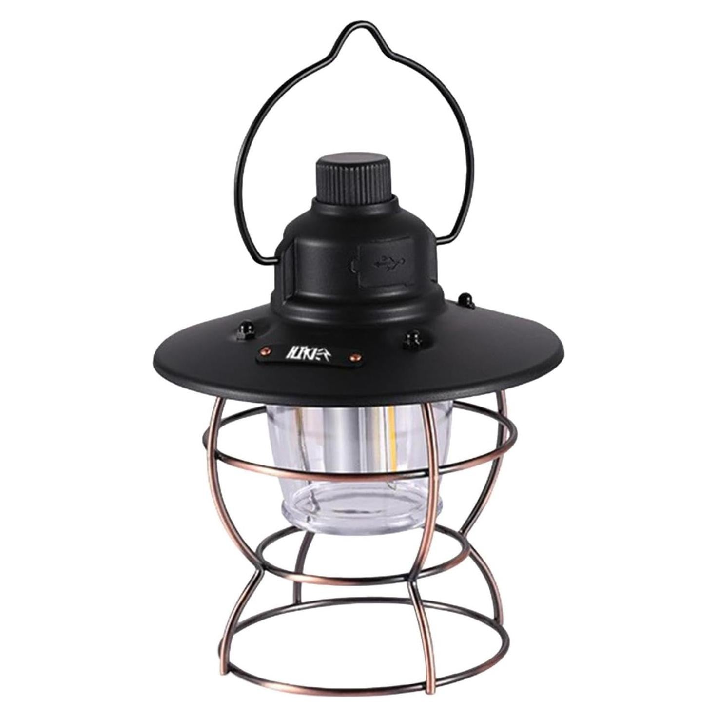 Camping Lantern, Rechargeable Retro Camping Tent Lights Lamp, LED Lantern Battery Powered, Portable Lantern, Tent Lights Hiking Backpacking Gear for Power Outages Hiking Camping,Black