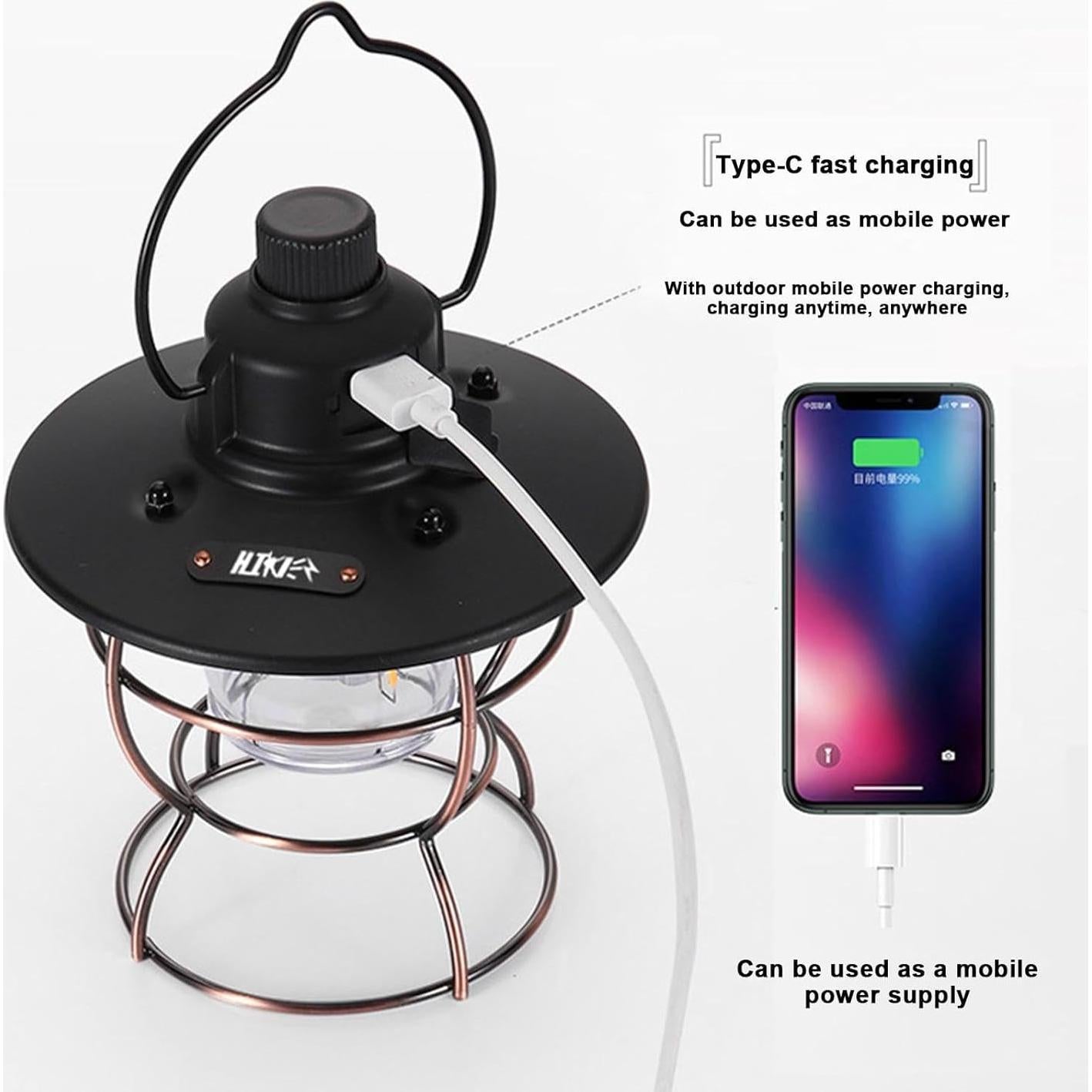 Camping Lantern, Rechargeable Retro Camping Tent Lights Lamp, LED Lantern Battery Powered, Portable Lantern, Tent Lights Hiking Backpacking Gear for Power Outages Hiking Camping,Black