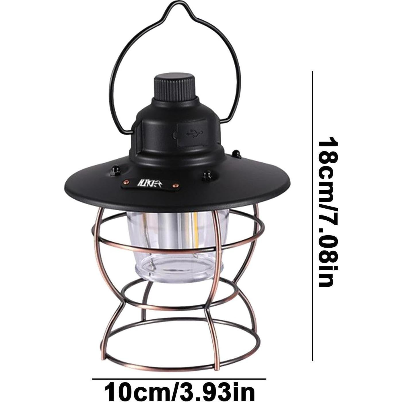 Camping Lantern, Rechargeable Retro Camping Tent Lights Lamp, LED Lantern Battery Powered, Portable Lantern, Tent Lights Hiking Backpacking Gear for Power Outages Hiking Camping,Black
