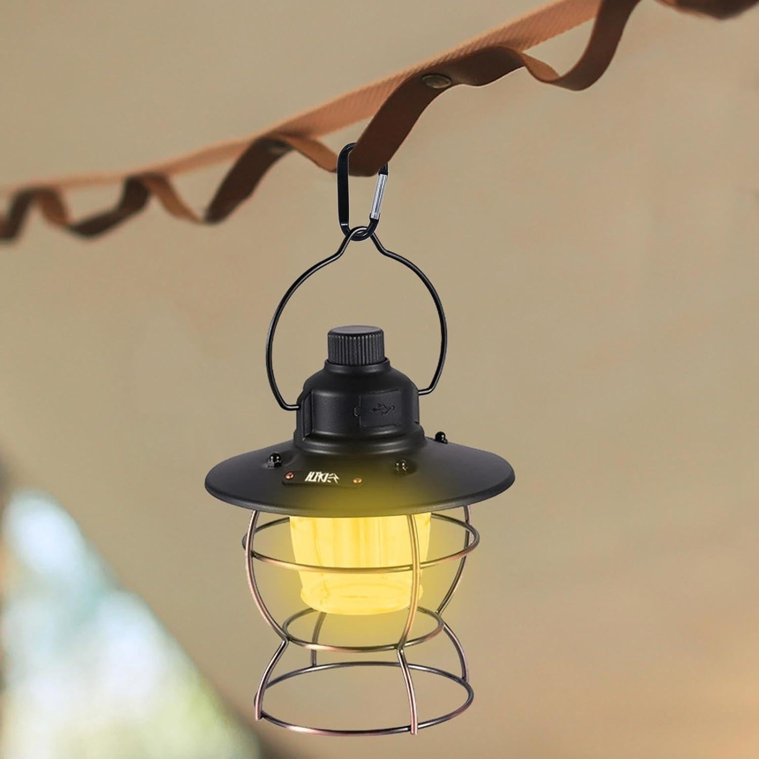 Camping Lantern, Rechargeable Retro Camping Tent Lights Lamp, LED Lantern Battery Powered, Portable Lantern, Tent Lights Hiking Backpacking Gear for Power Outages Hiking Camping,Black