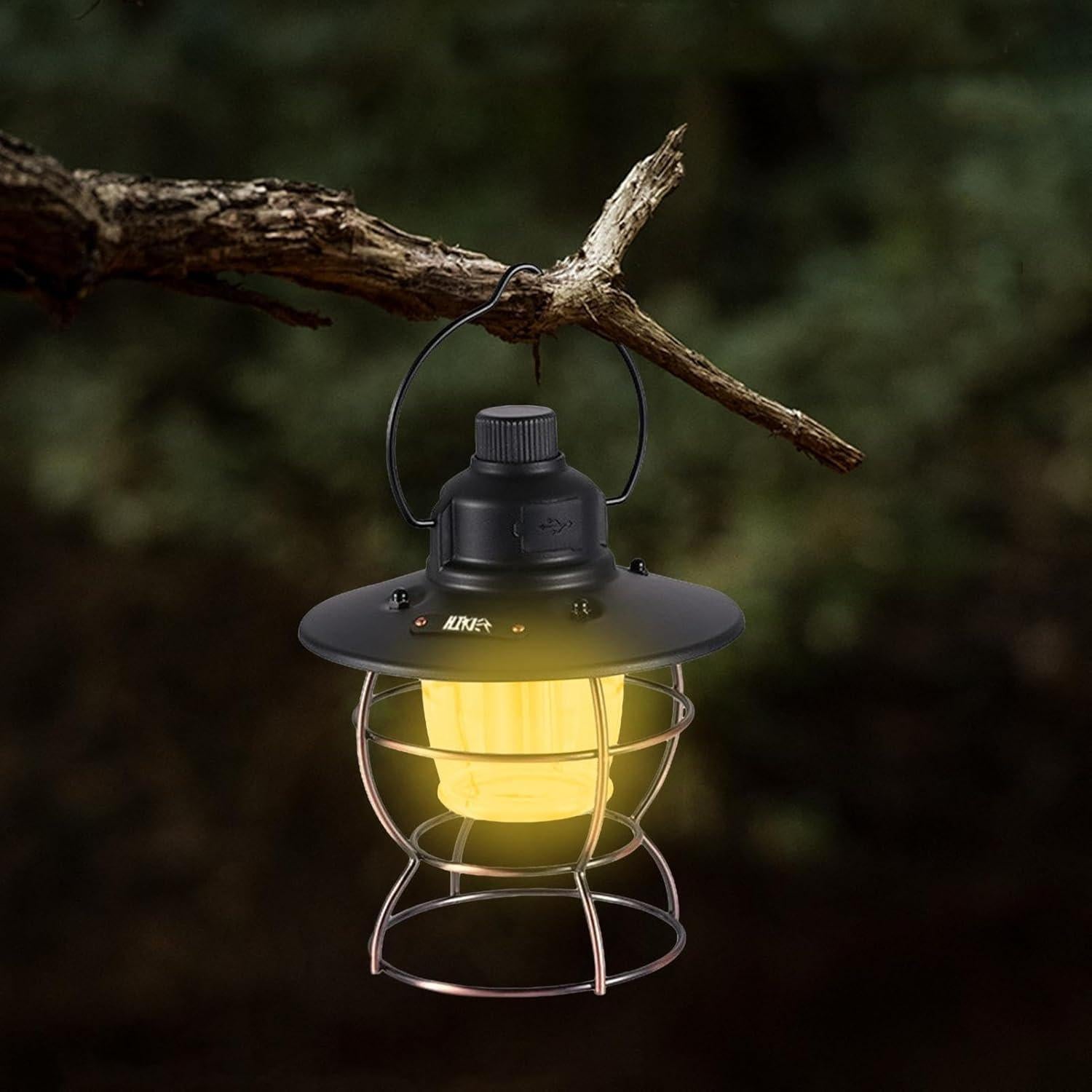 Camping Lantern, Rechargeable Retro Camping Tent Lights Lamp, LED Lantern Battery Powered, Portable Lantern, Tent Lights Hiking Backpacking Gear for Power Outages Hiking Camping,Black