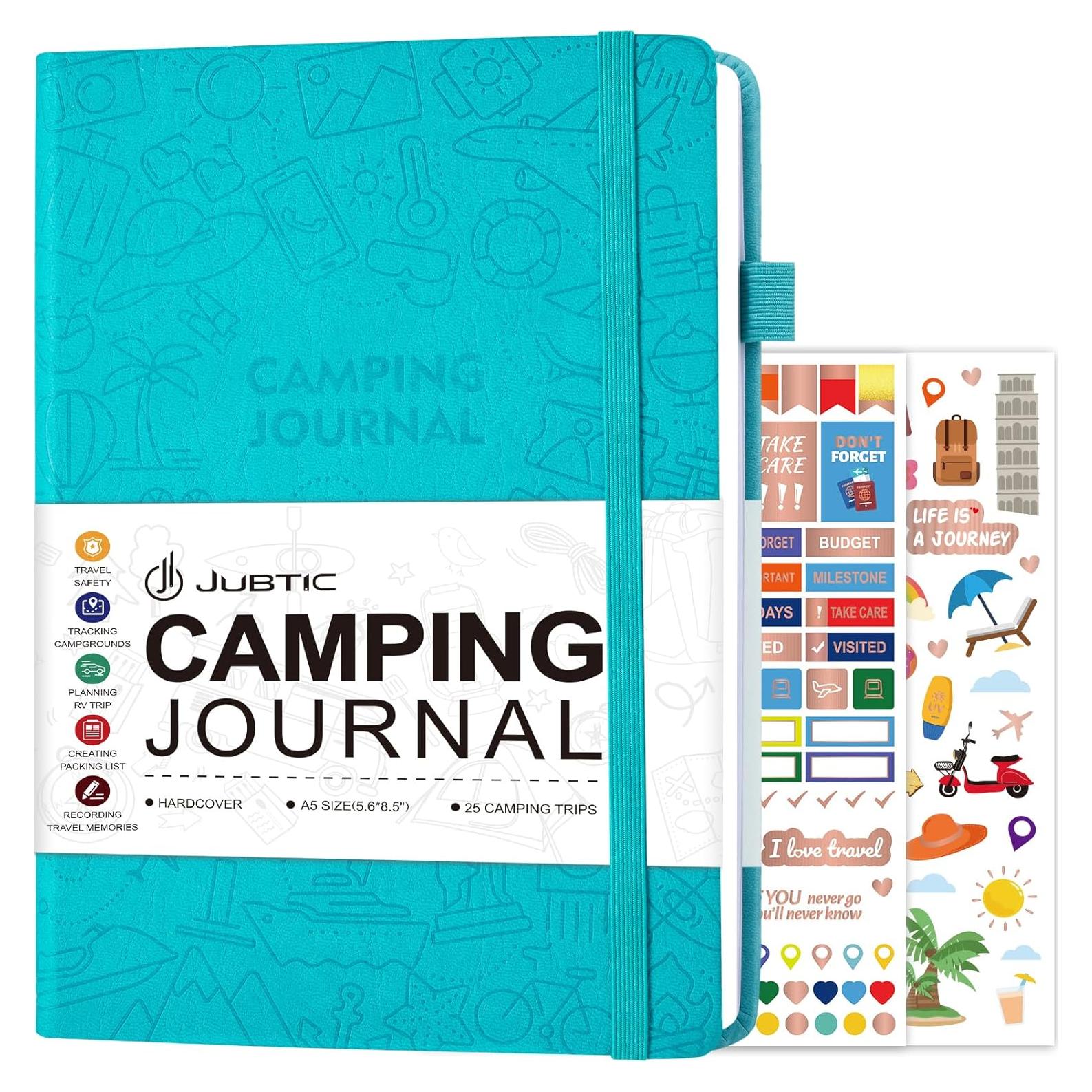 Diario de Camping JUBTIC A5 Turquesa para 25 Aventuras