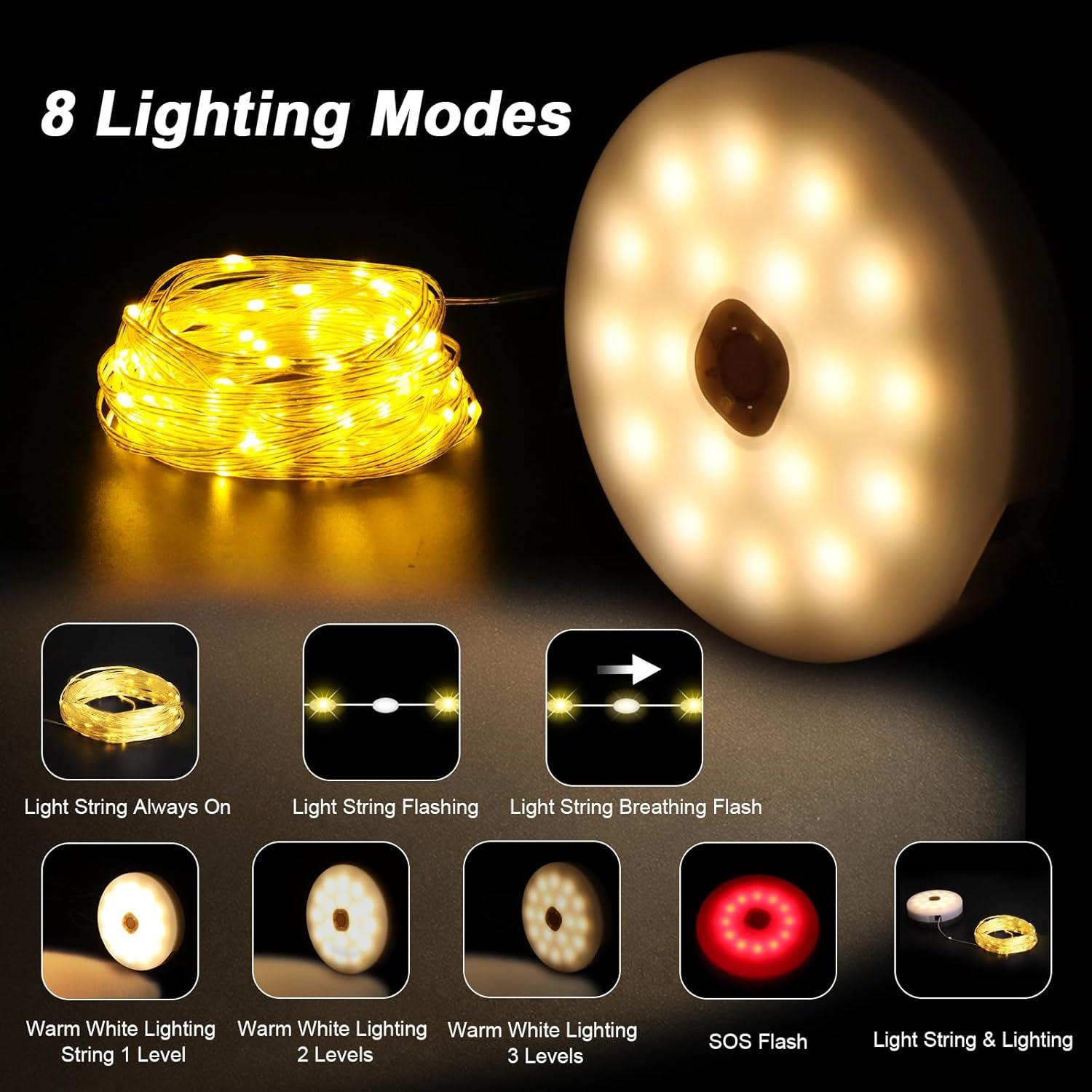 Luz de Camping HELESIN 12.8m Solar Recargable 8 Modos