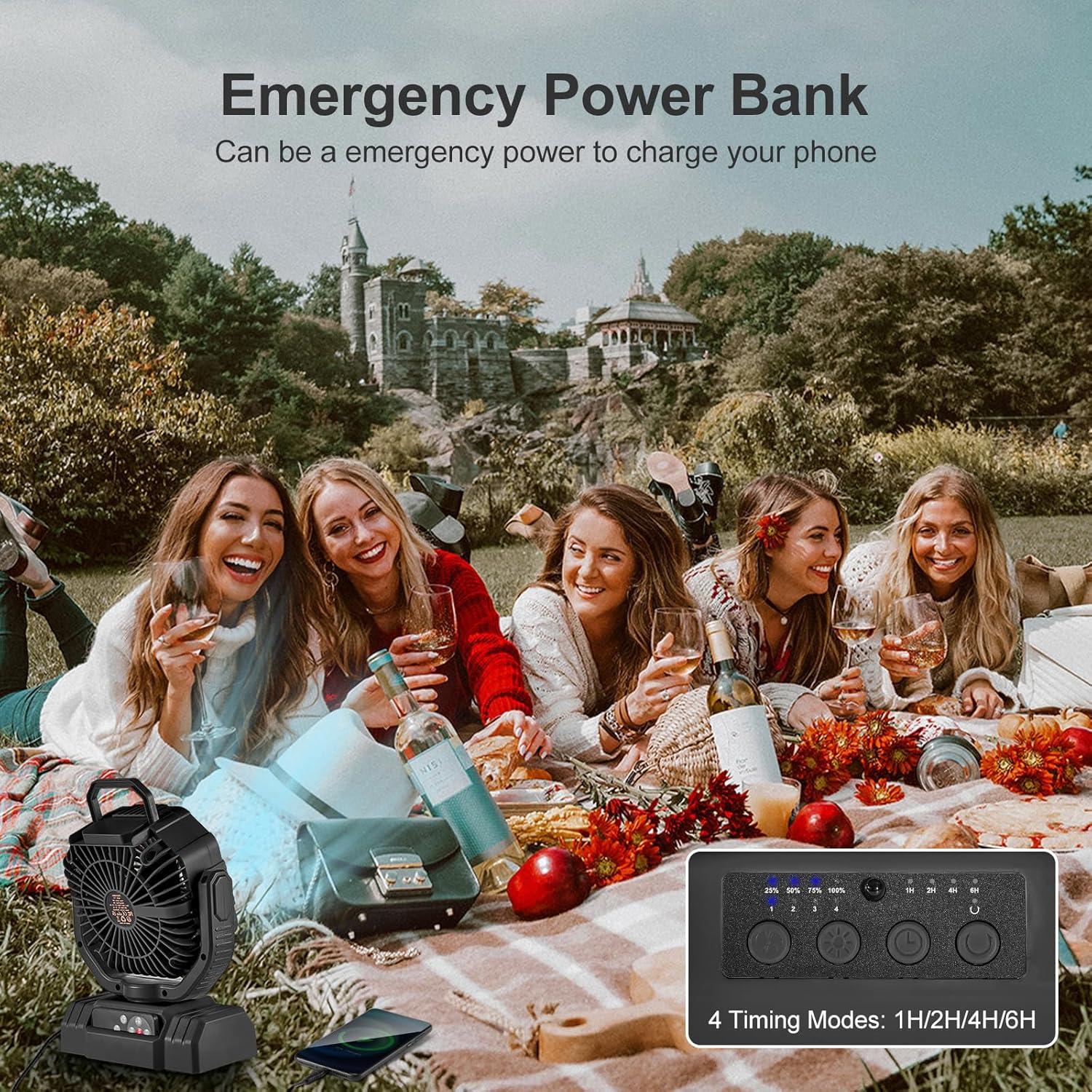 Ventilador de Camping Portátil Odoland 20000mAh con Linterna LED