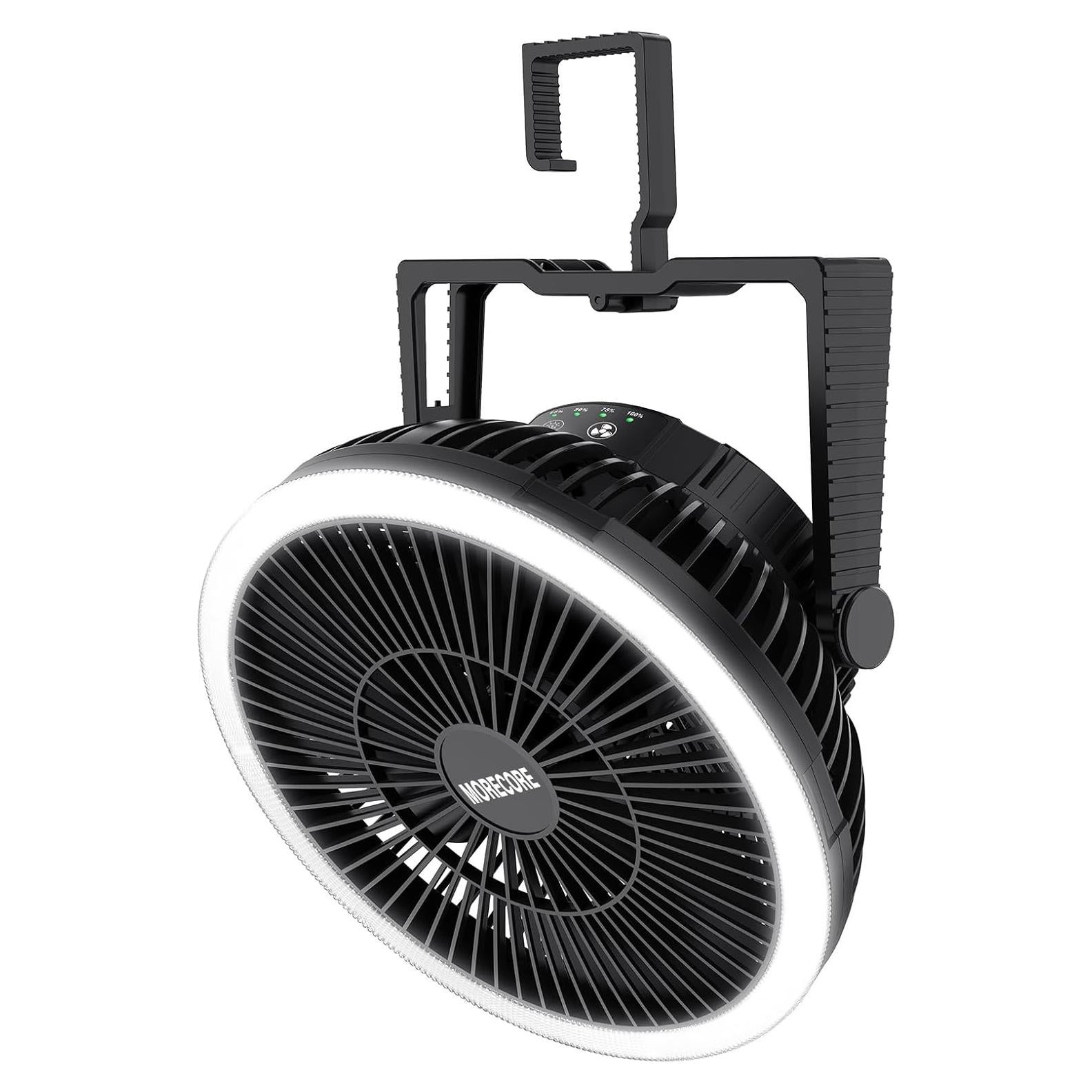 Ventilador portátil recargable Morecore 20 cm con luz LED