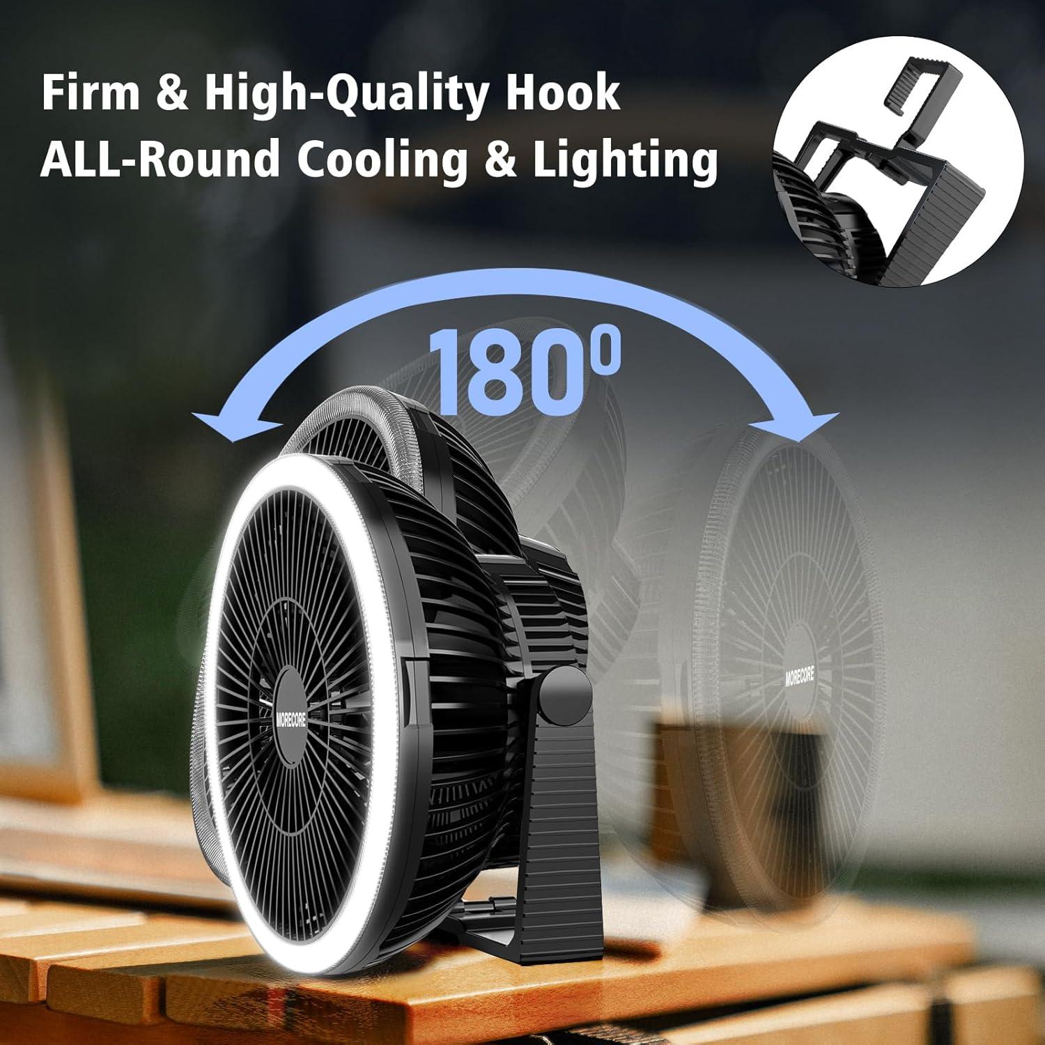 Ventilador portátil recargable Morecore 20 cm con luz LED