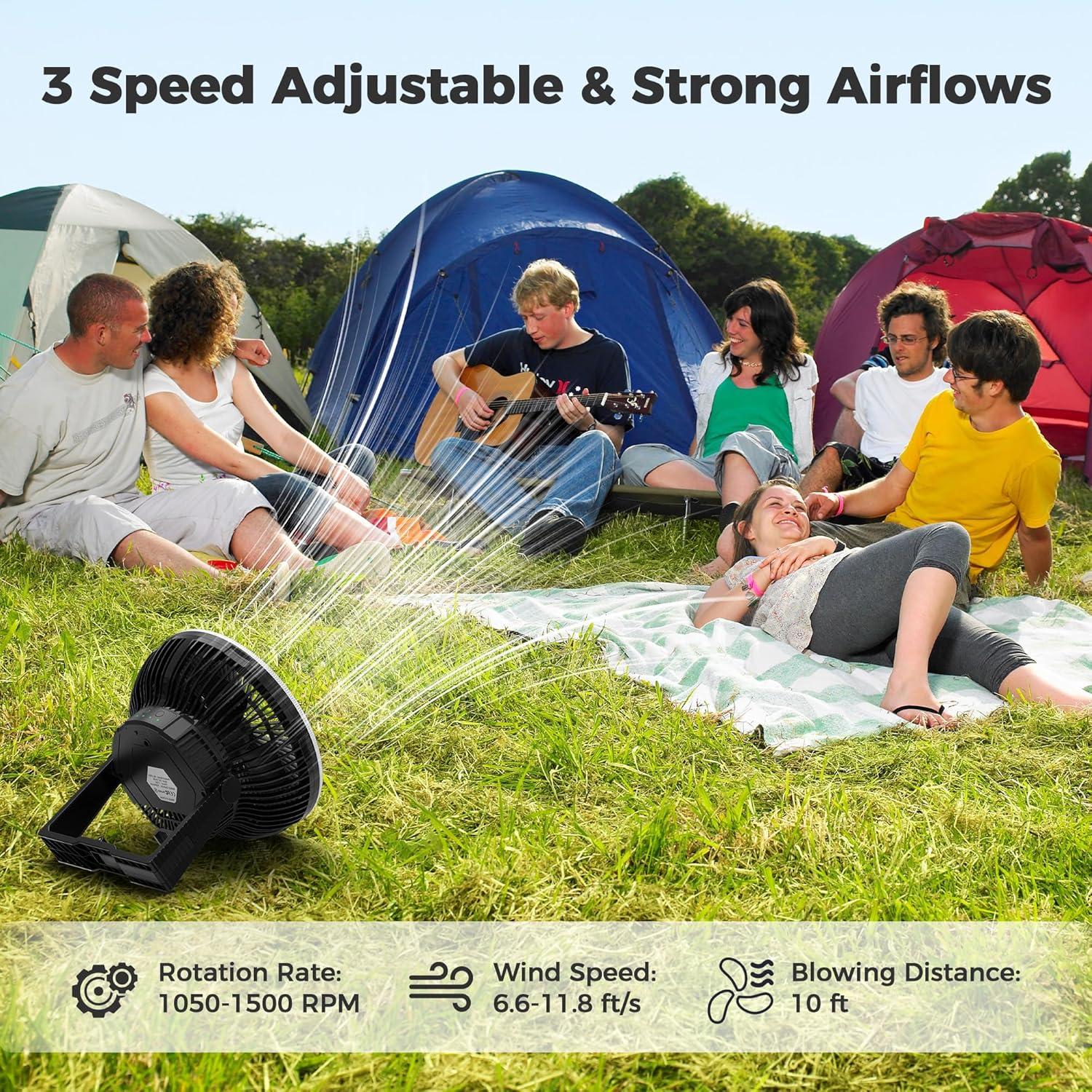 Ventilador de Camping Portátil COMLIFE F001 20.32 cm con Linterna LED