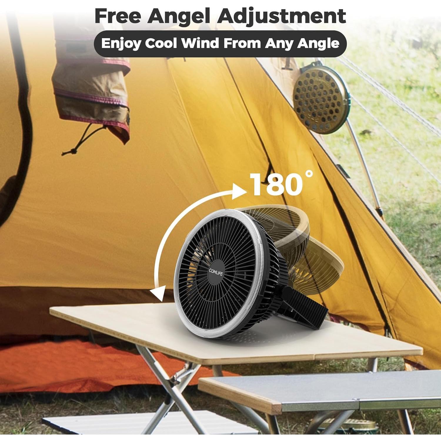 Ventilador de Camping Portátil COMLIFE F001 20.32 cm con Linterna LED