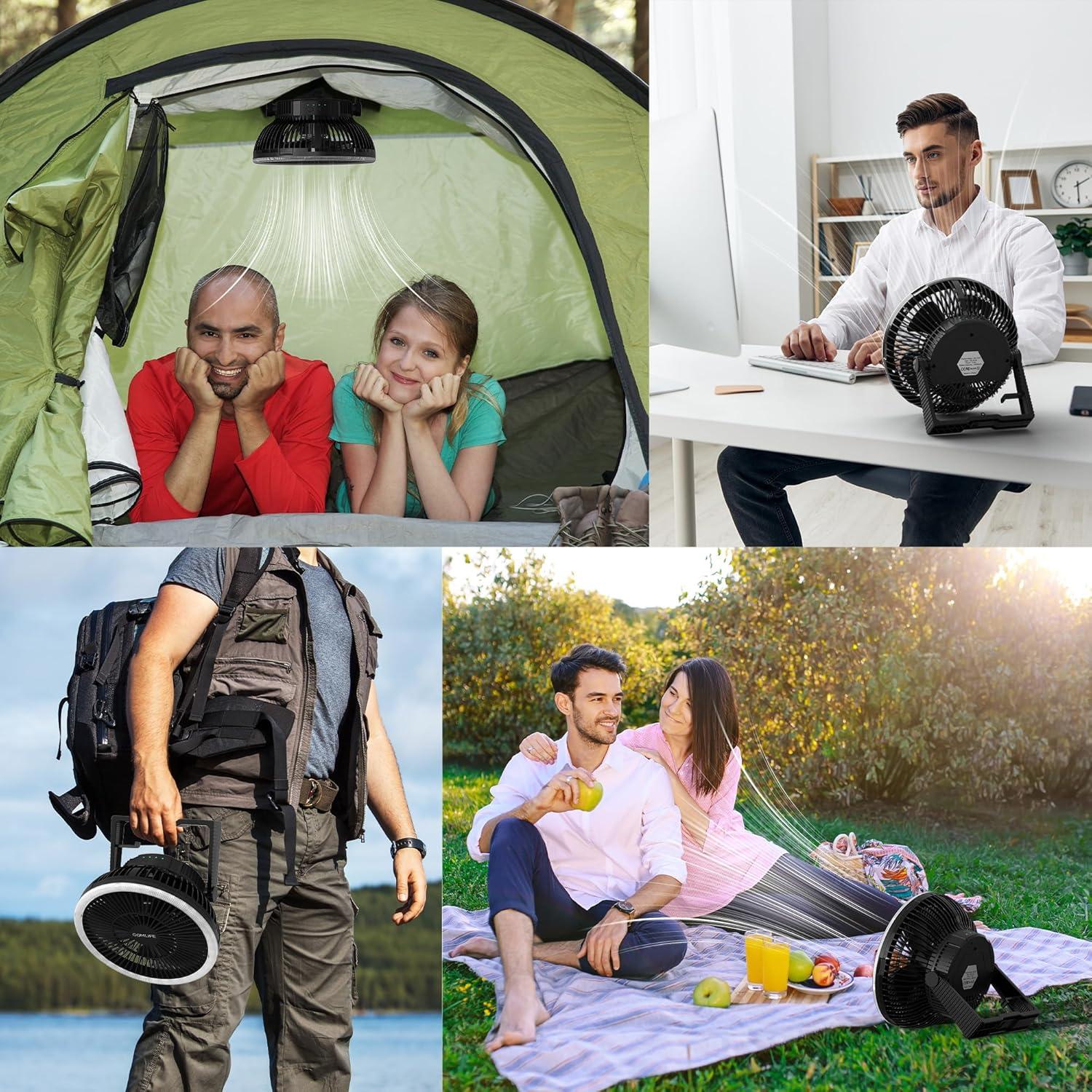 Ventilador de Camping Portátil COMLIFE F001 20.32 cm con Linterna LED