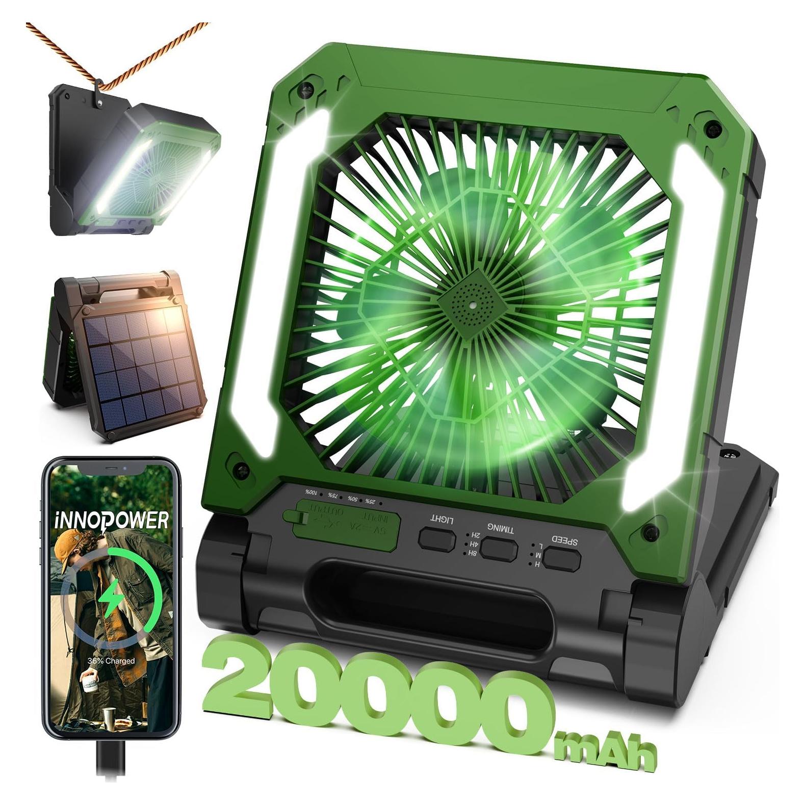 Ventilador Portátil InnoPower 20000mAh Solar 3 Velocidades Verde