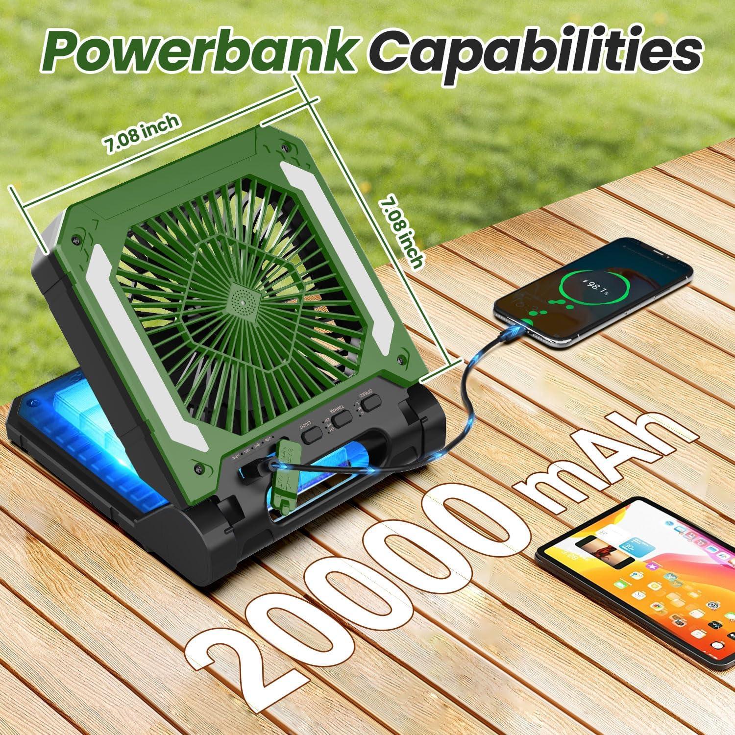 Ventilador Portátil InnoPower 20000mAh Solar 3 Velocidades Verde