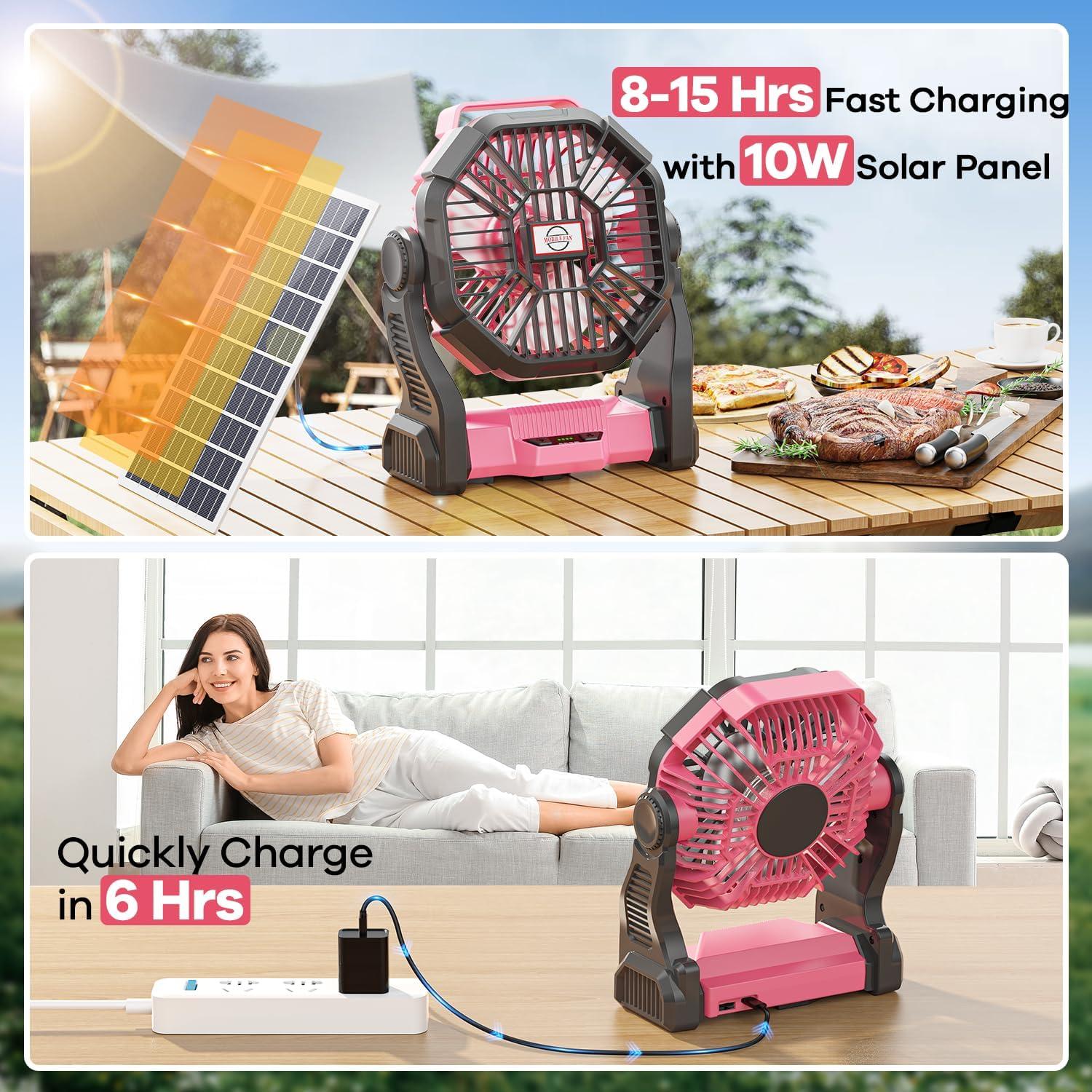 Ventilador Solar Art In Real 20000mAh 10W con Luz LED Rosa