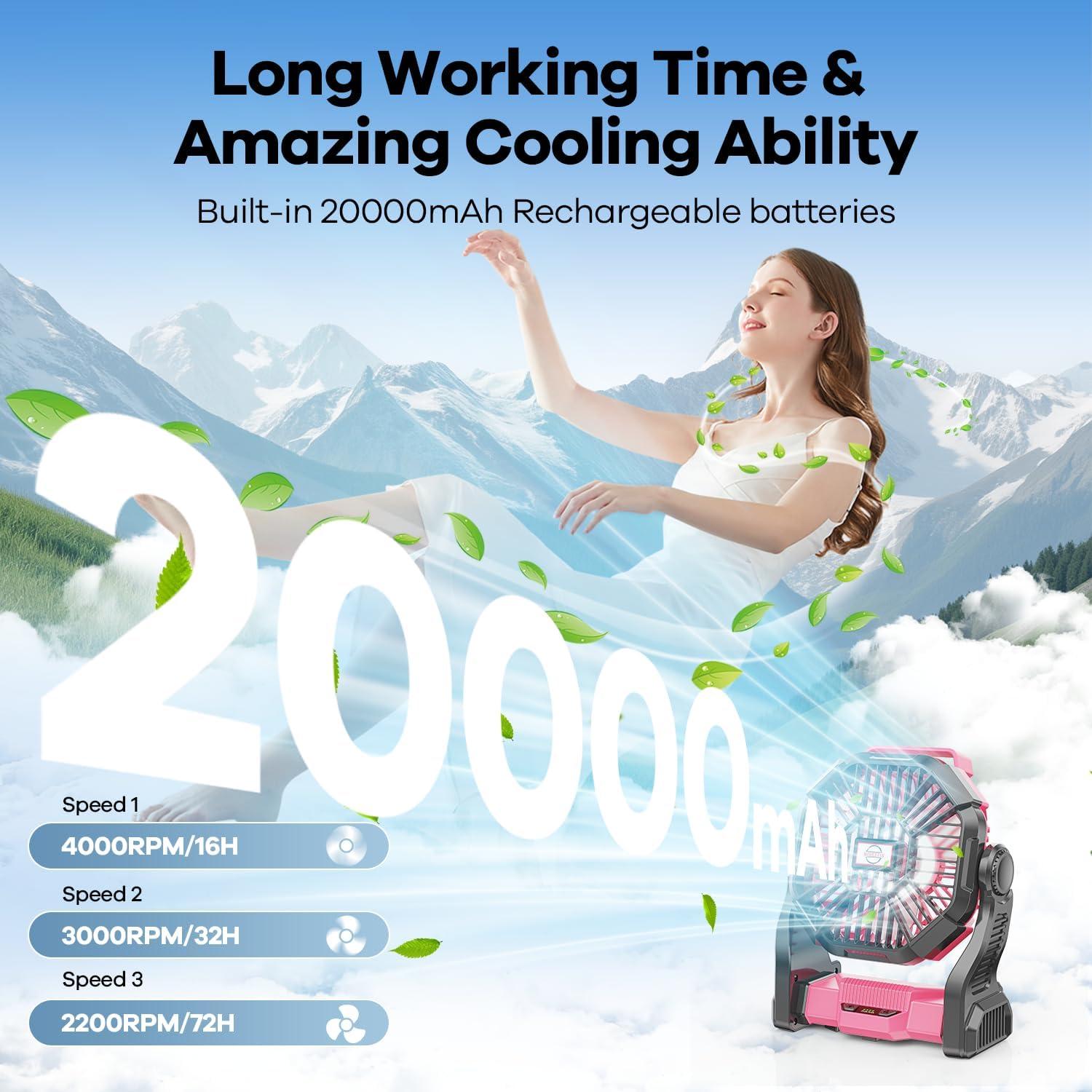 Ventilador Solar Art In Real 20000mAh 10W con Luz LED Rosa