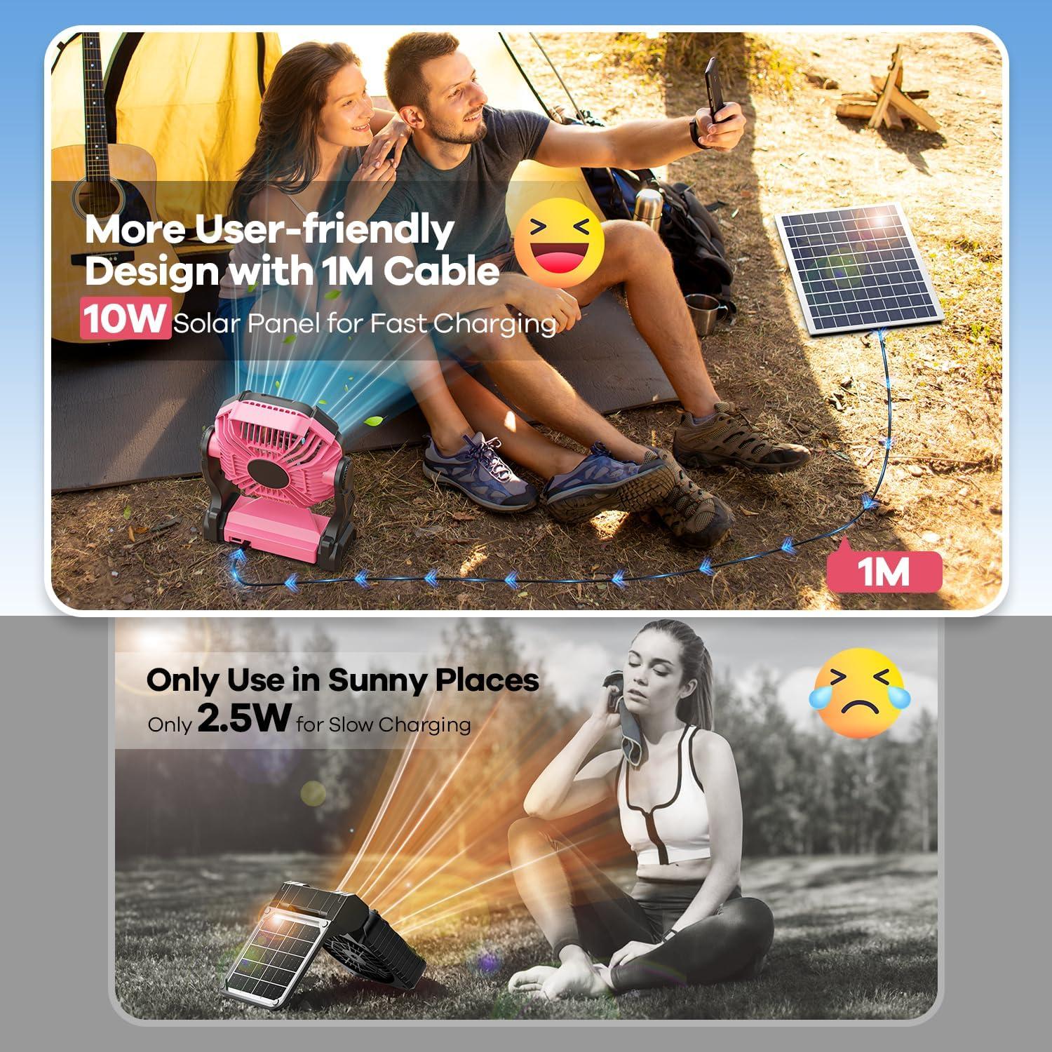 Ventilador Solar Art In Real 20000mAh 10W con Luz LED Rosa