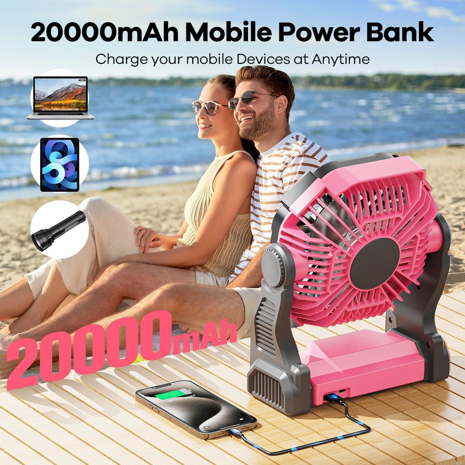 Ventilador Solar Art In Real 20000mAh 10W con Luz LED Rosa