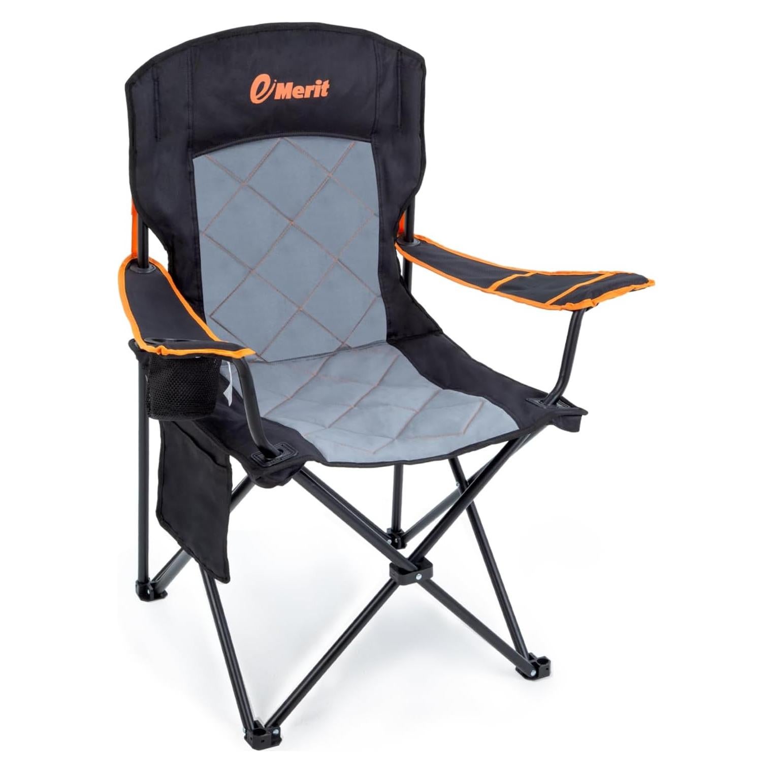 Silla de Camping Acolchada EMERIT Plegable 350LB Negra