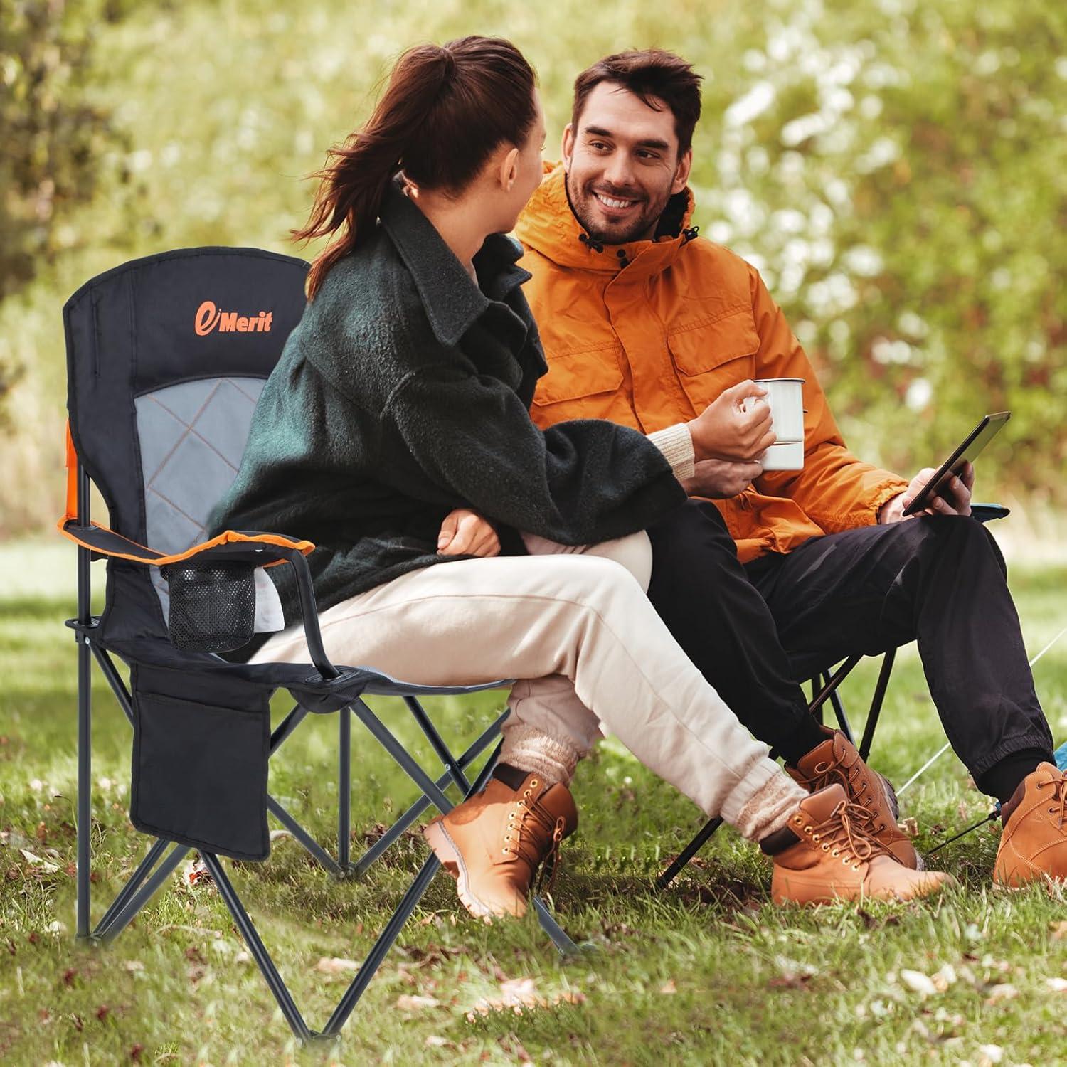 Silla de Camping Acolchada EMERIT Plegable 350LB Negra