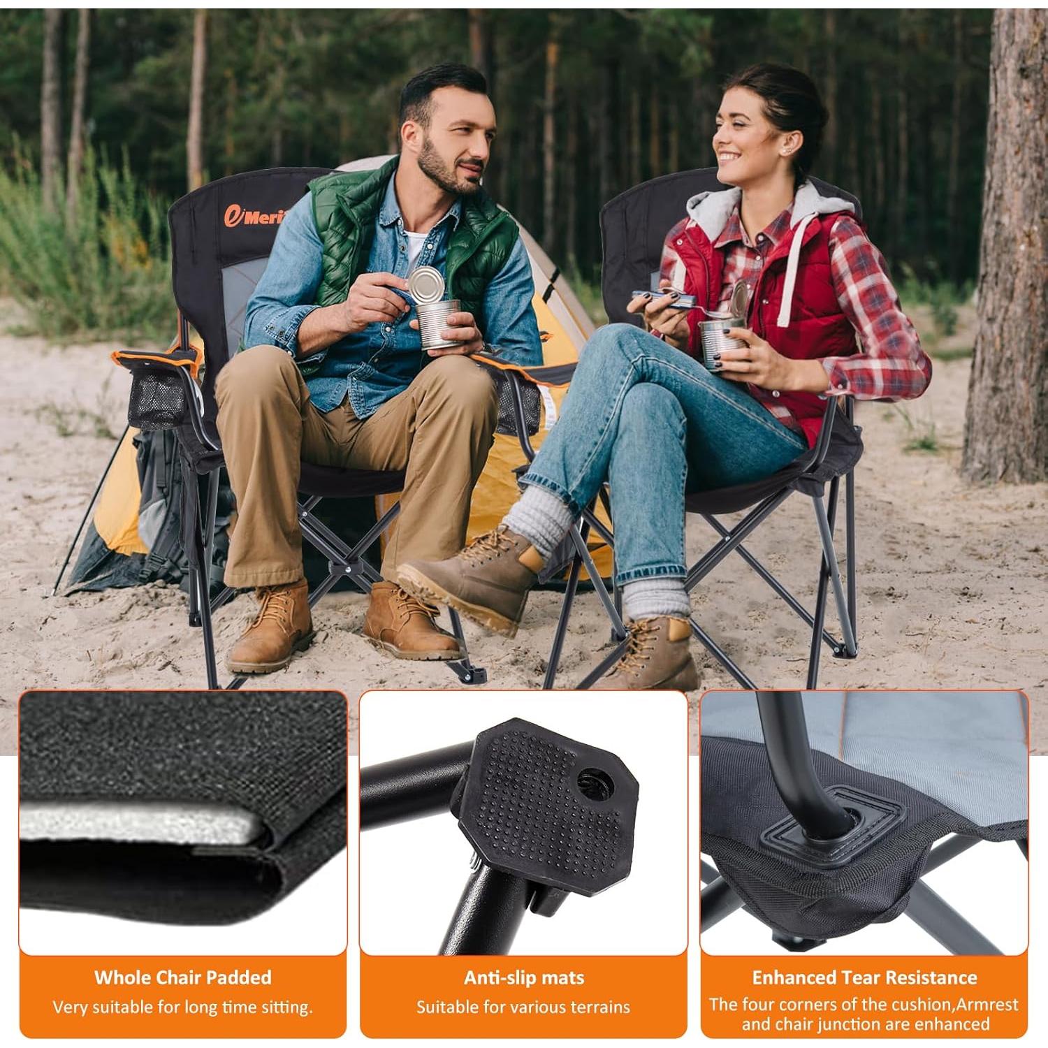 Silla de Camping Acolchada EMERIT Plegable 350LB Negra