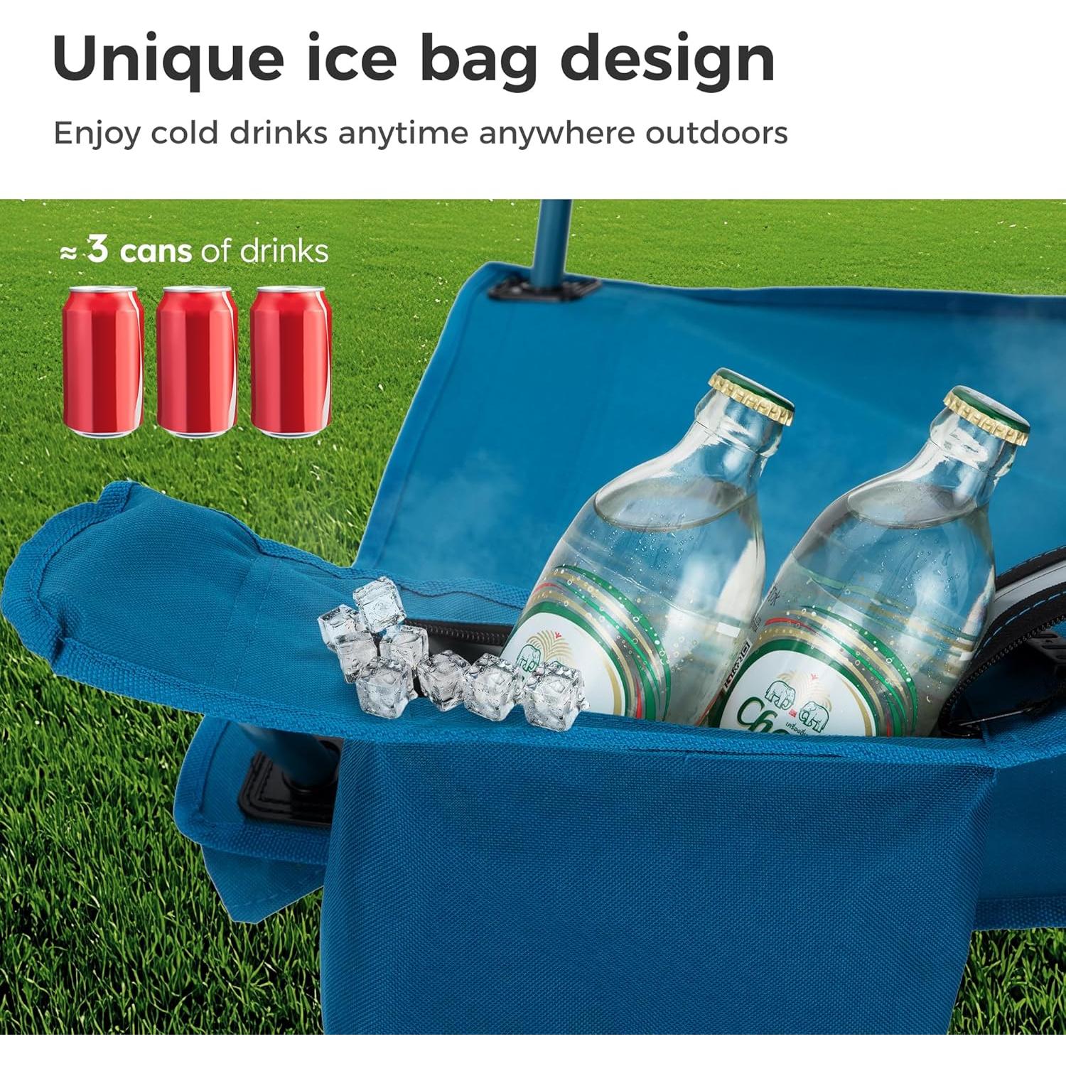 Camping Chair 2 Pack Folding Chair with 3-Can Cooler Bag Portable Lawn Chair with Cup Holder,Storage Pocket, Supports 225LBS, Collapsible Chair for Camp, Beach, Picnic (Blue)