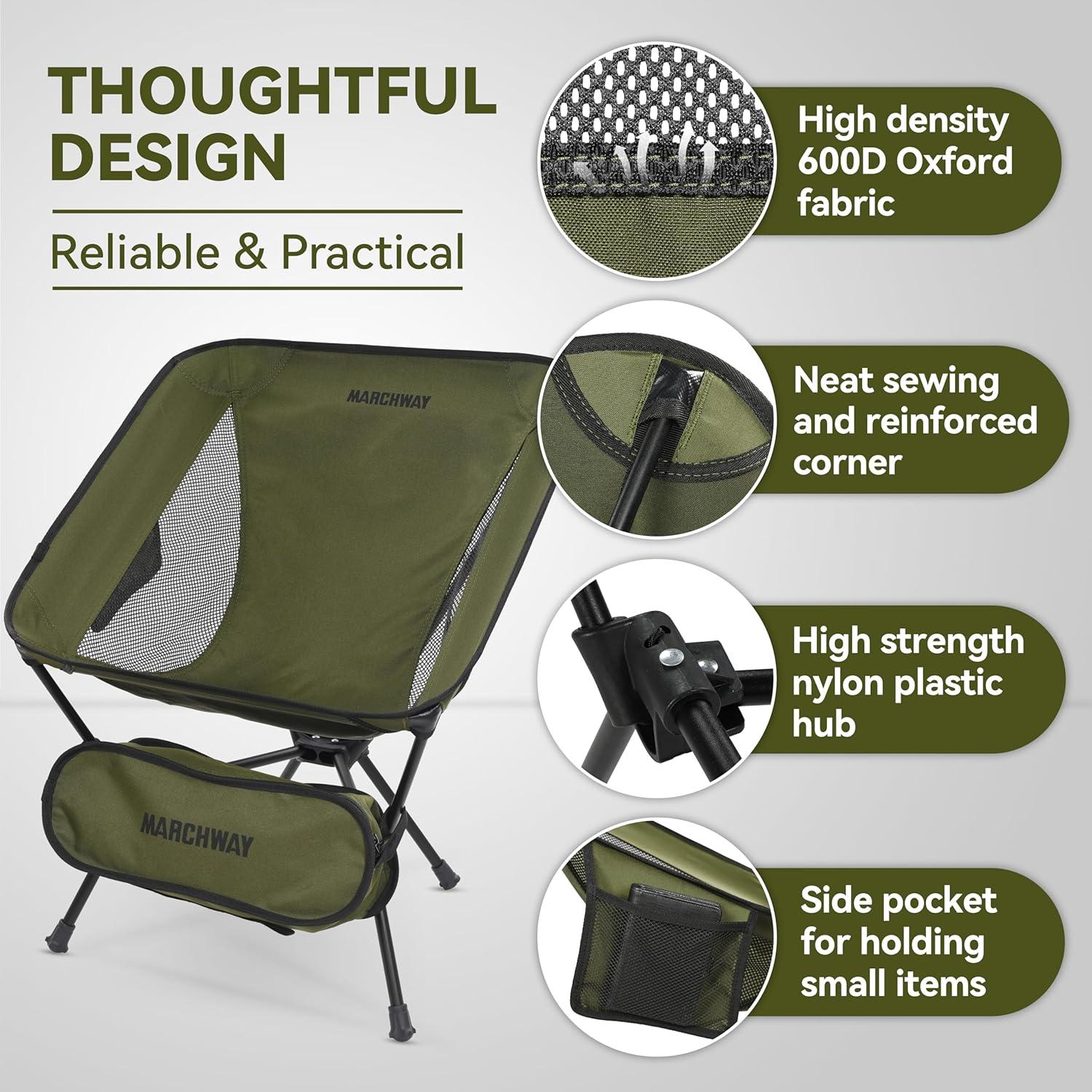 Silla de Camping Plegable MARCHWAY Verde 150Kg Ultraligera