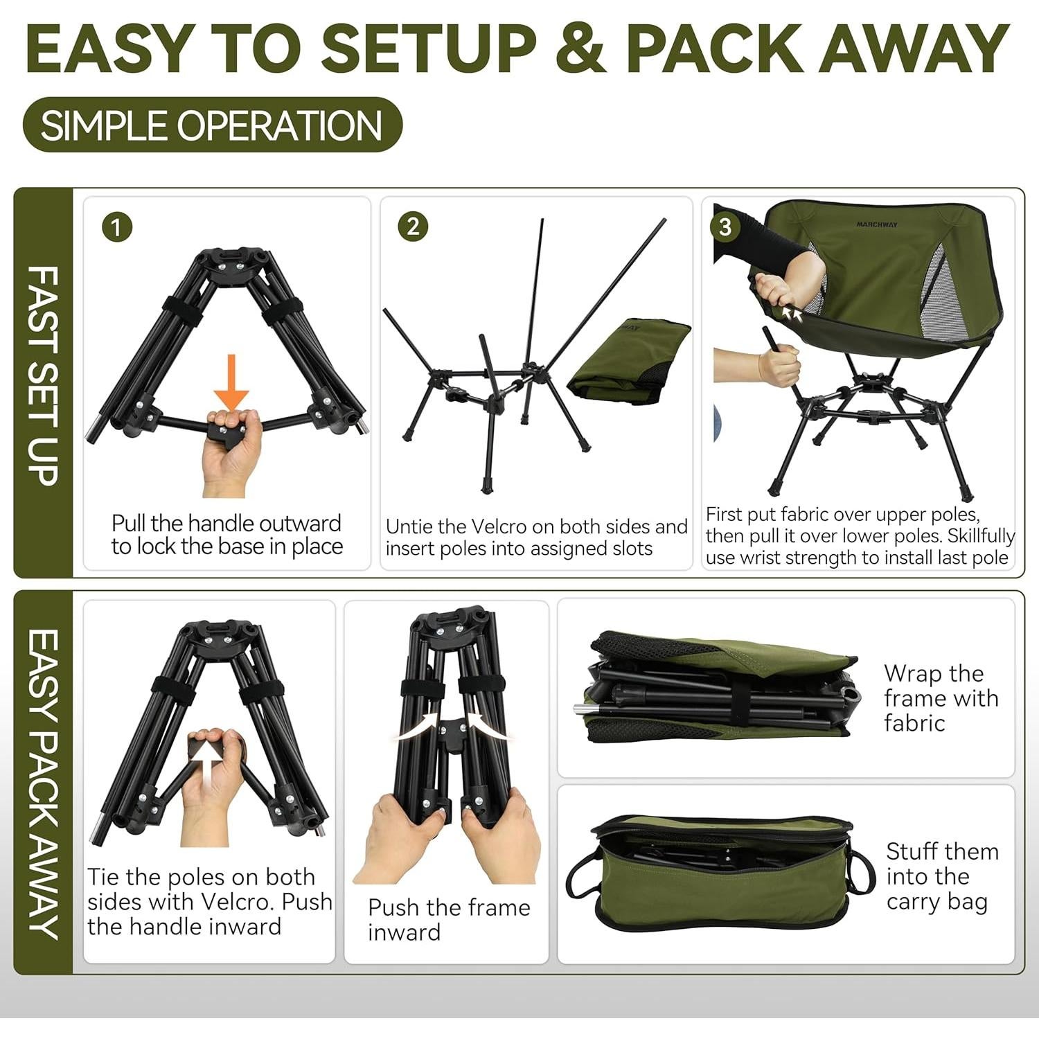 Silla de Camping Plegable MARCHWAY Verde 150Kg Ultraligera