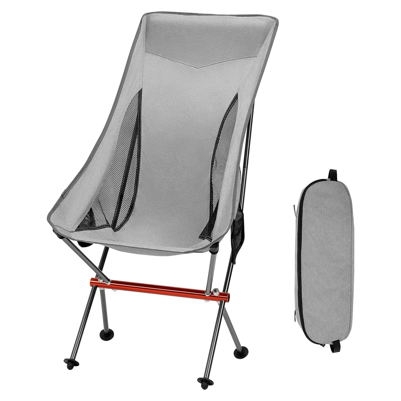 Silla de Camping Plegable SHALLWE Gris Respaldo Alto 136kg