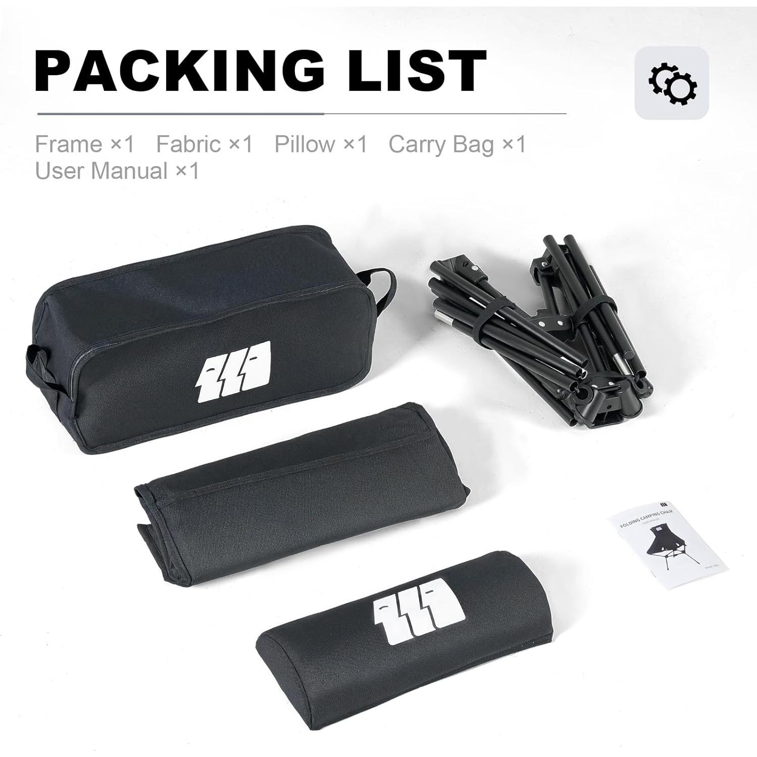 Camping Chair, High Back Folding Camping Chair with Removable Headrest and Carry Bag, Heavy Duty Compact Chair for Outdoor Camp, Travel, Beach, Picnic, Fishing, Suitable for Adults (Black)