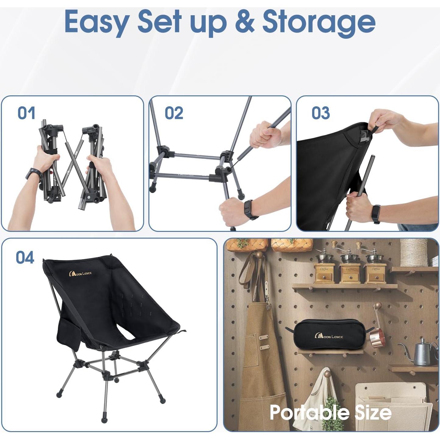 Silla de Camping Plegable MOON LENCE CH21P 400Lbs Negra