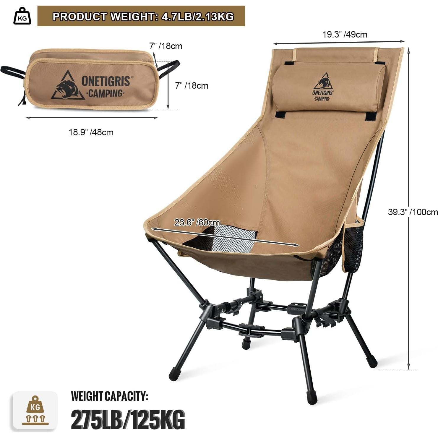 Silla de Camping Plegable OneTigris Dragonhide 125 kg Marrón