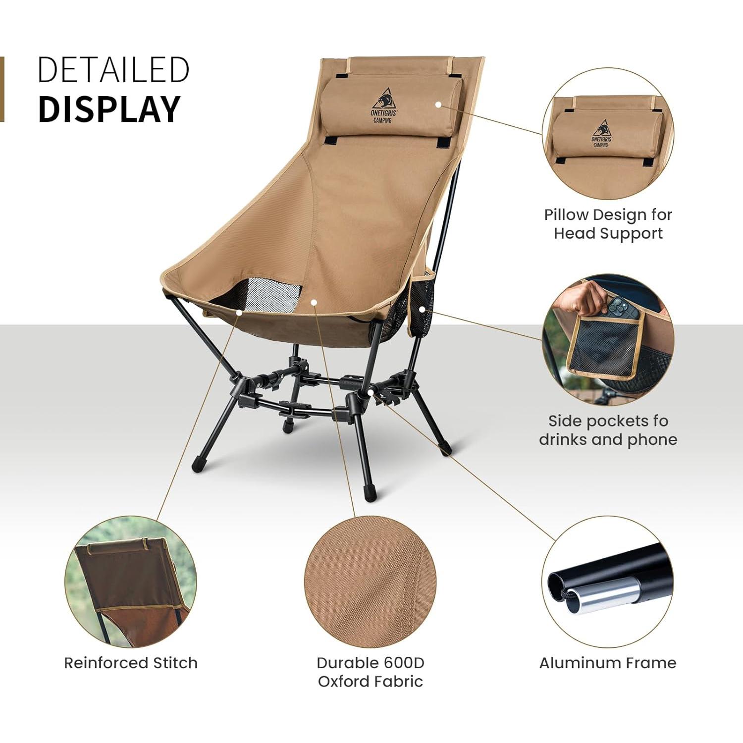 Silla de Camping Plegable OneTigris Dragonhide 125 kg Marrón